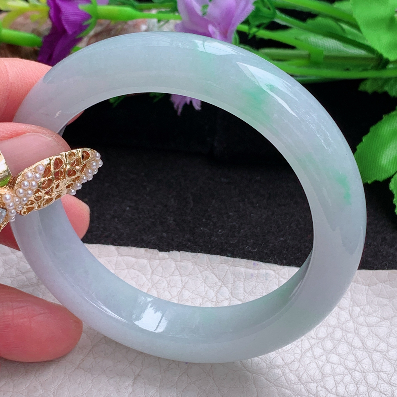 fx实拍54*12.5*9平安镯 天然缅甸翡翠a货手镯女款冰润飘绿正圈玉镯子