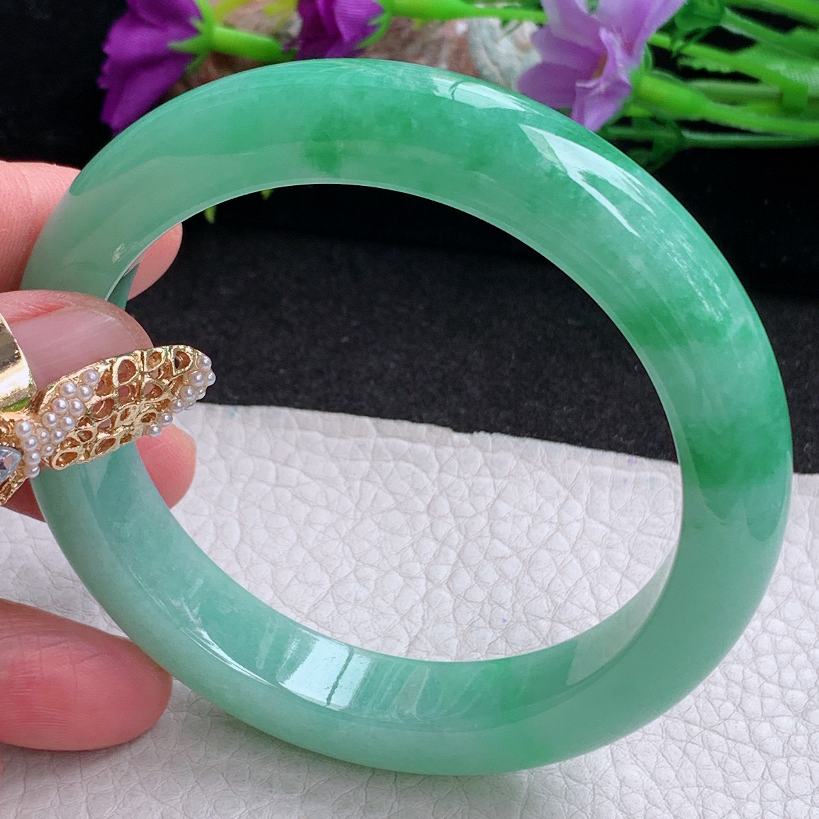 xc大圈口60*12.5*9.3平安镯 天然缅甸翡翠a货手镯辣绿厚装正圈玉镯子