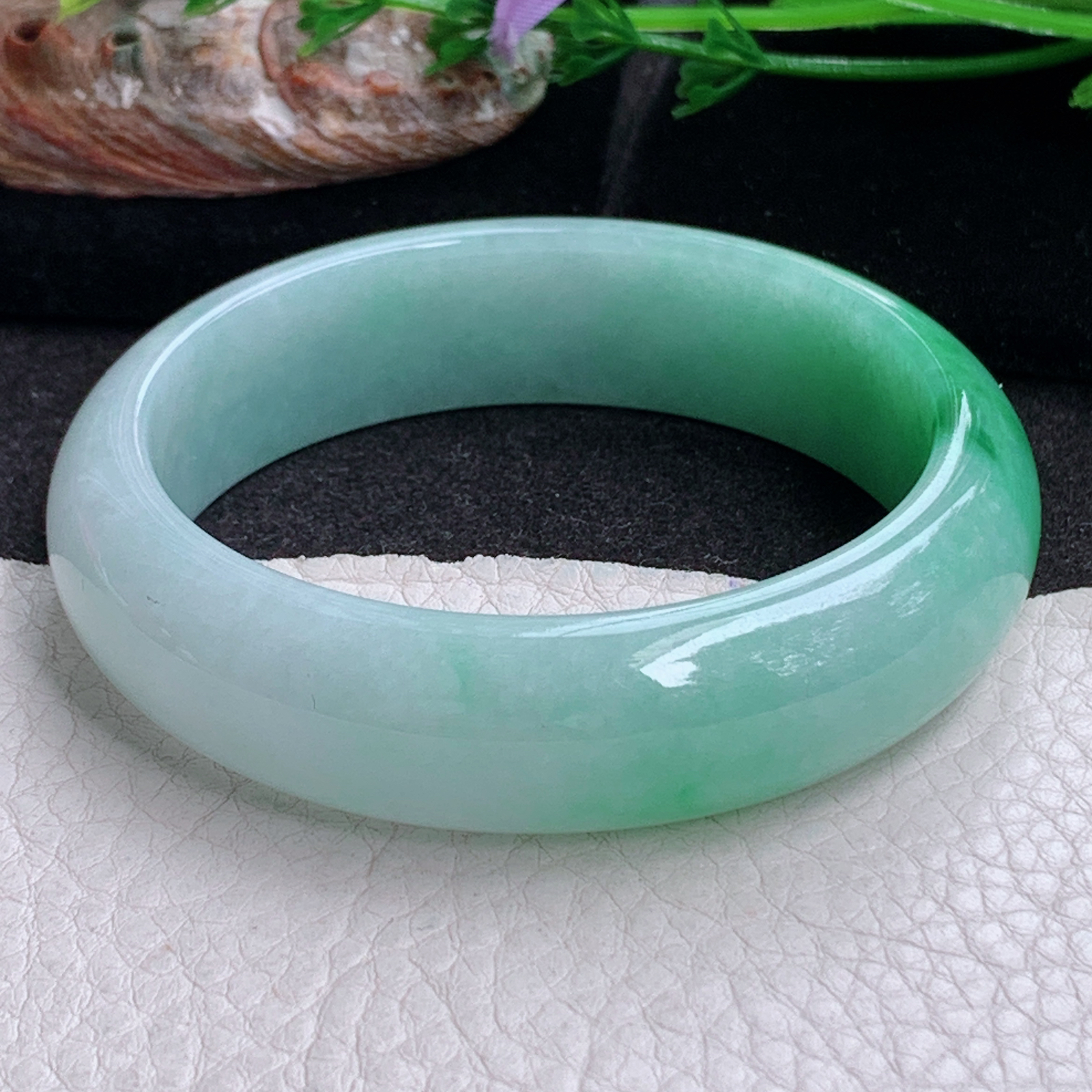 js实拍55.5*15.8*7.6轮胎镯 天然缅甸翡翠a货手镯女款辣绿正圈玉镯子