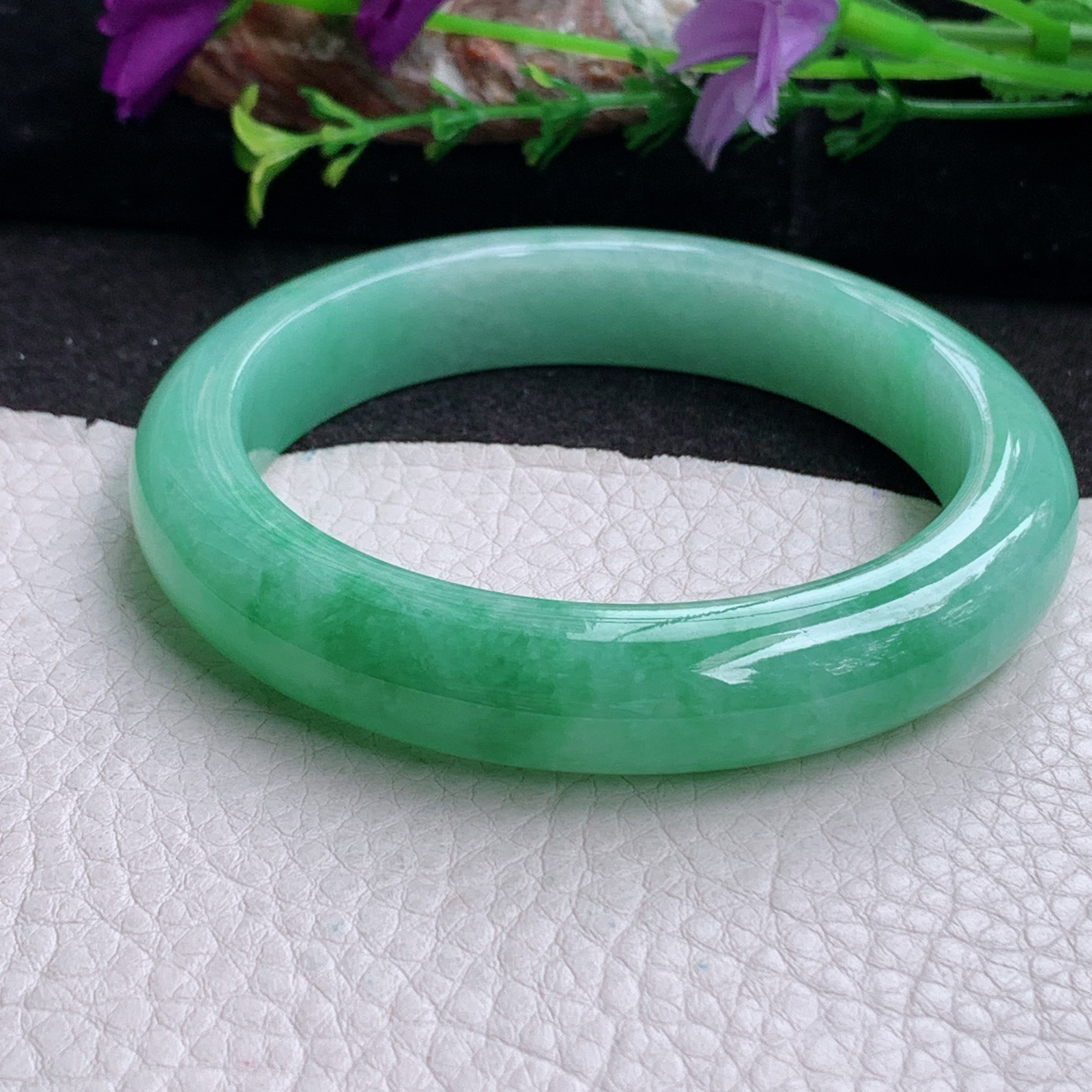 xc大圈口60*12.5*9.3平安镯 天然缅甸翡翠a货手镯辣绿厚装正圈玉镯子