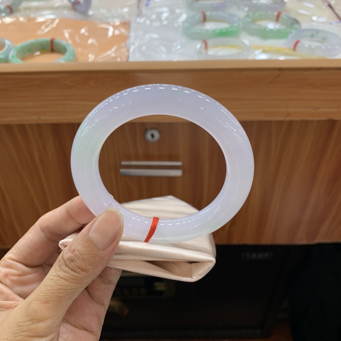 042119GX冰春彩圆条翡翠手镯57.4-11-12