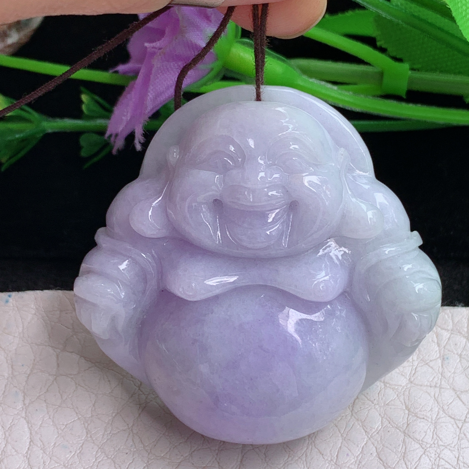 zen实拍42*44*13.5缅甸翡翠紫罗兰大佛公吊坠大肚弥勒佛毛衣坠