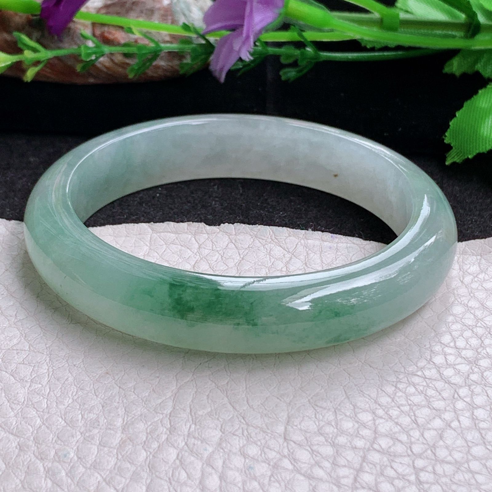 fx实拍57*12*8.3平安镯 天然缅甸翡翠a货手镯女款冰飘花正圈玉镯子