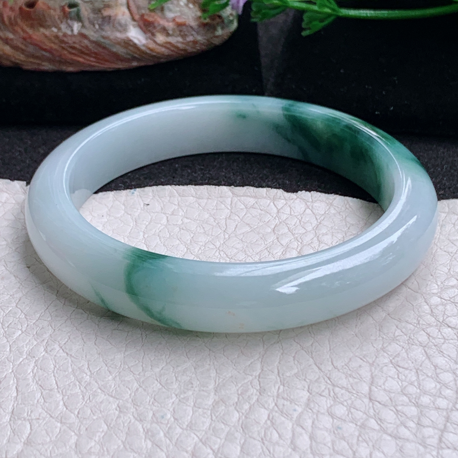 ee实拍56*11.2*7.8平安镯 天然缅甸翡翠a货冰飘花正圈玉镯子