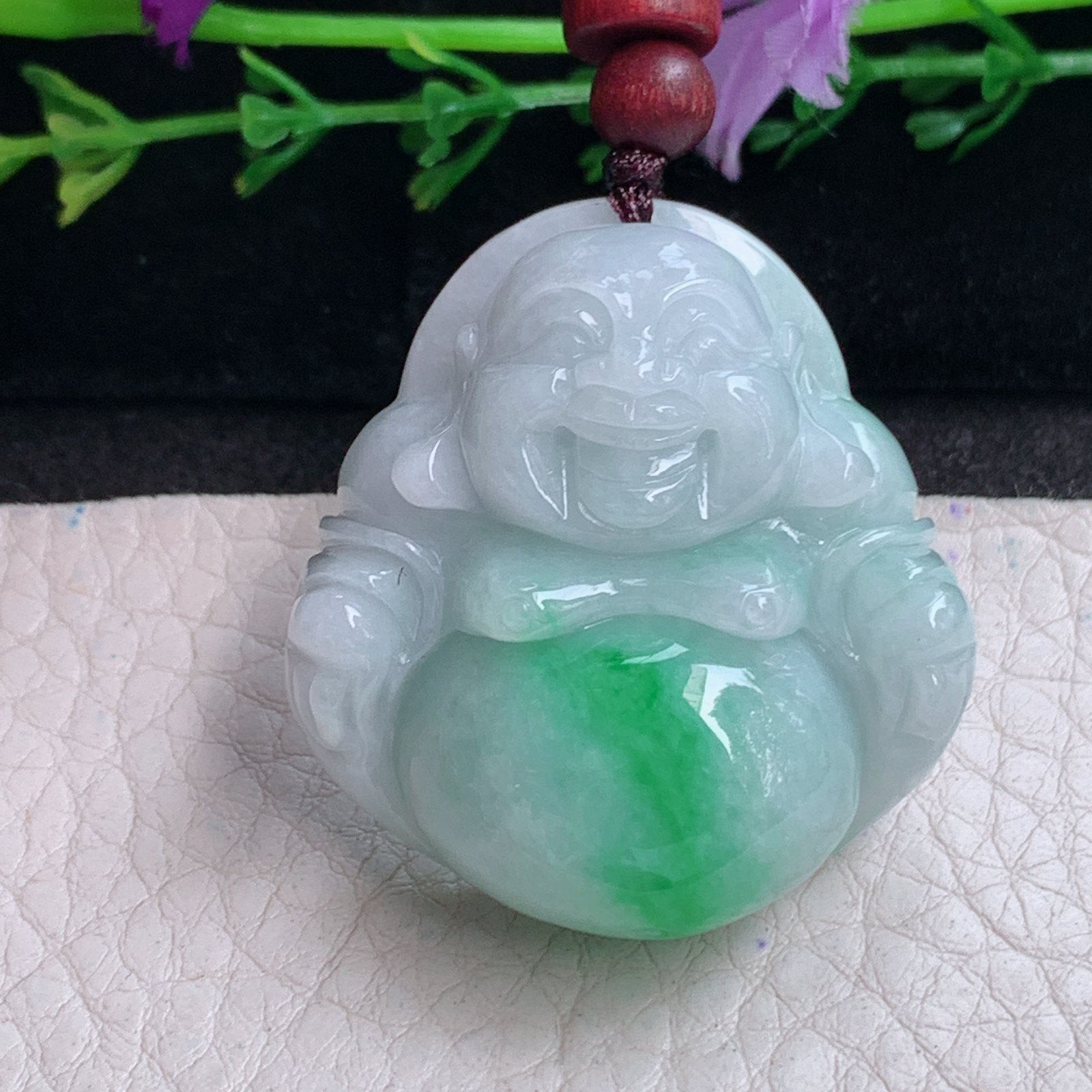 zen实拍37*35*13缅甸翡翠飘绿佛公吊坠大肚弥勒佛玉坠