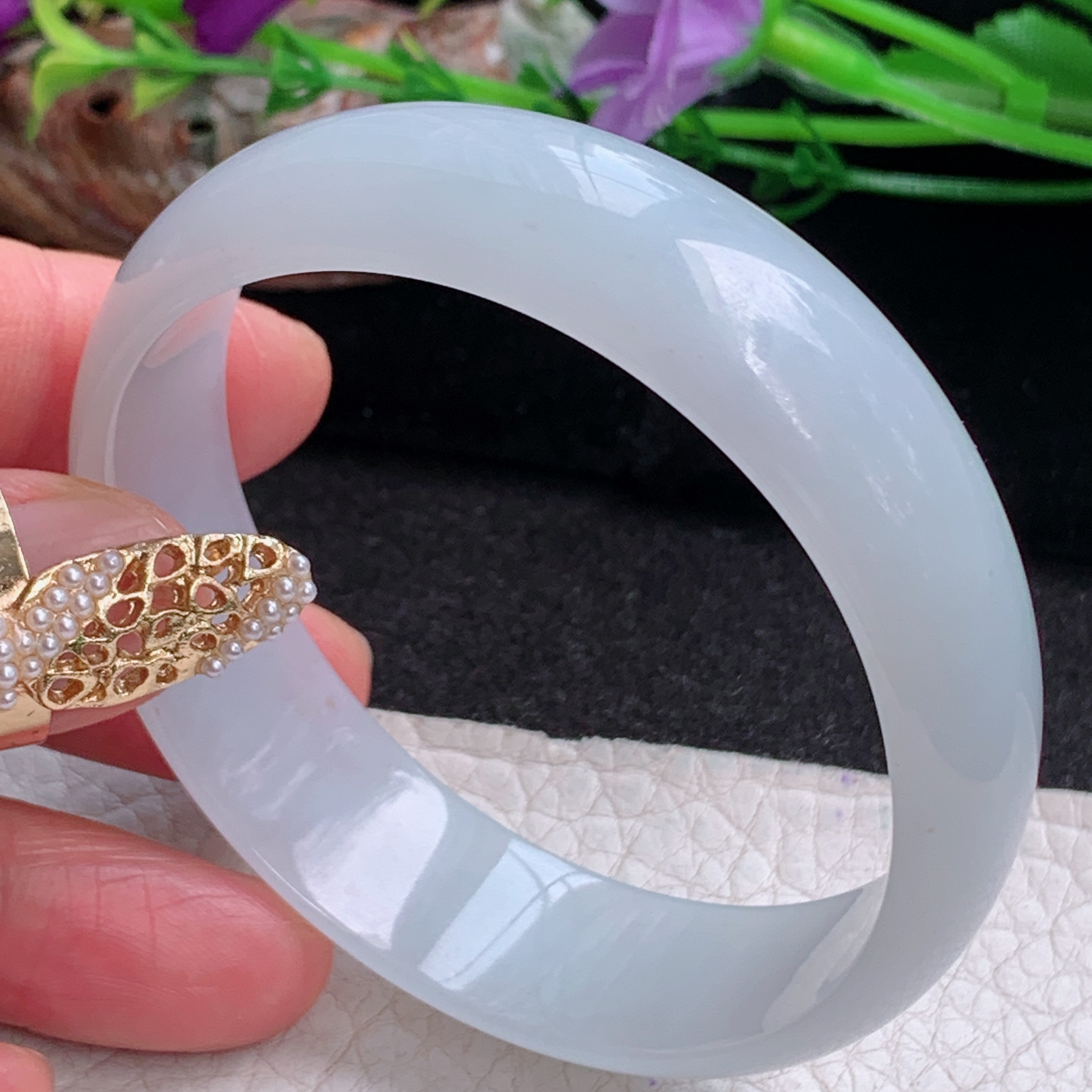 jm实拍57*53*15.7*7轮胎招财贵妃镯 天然缅甸翡翠a货冰洒金蛋形玉镯