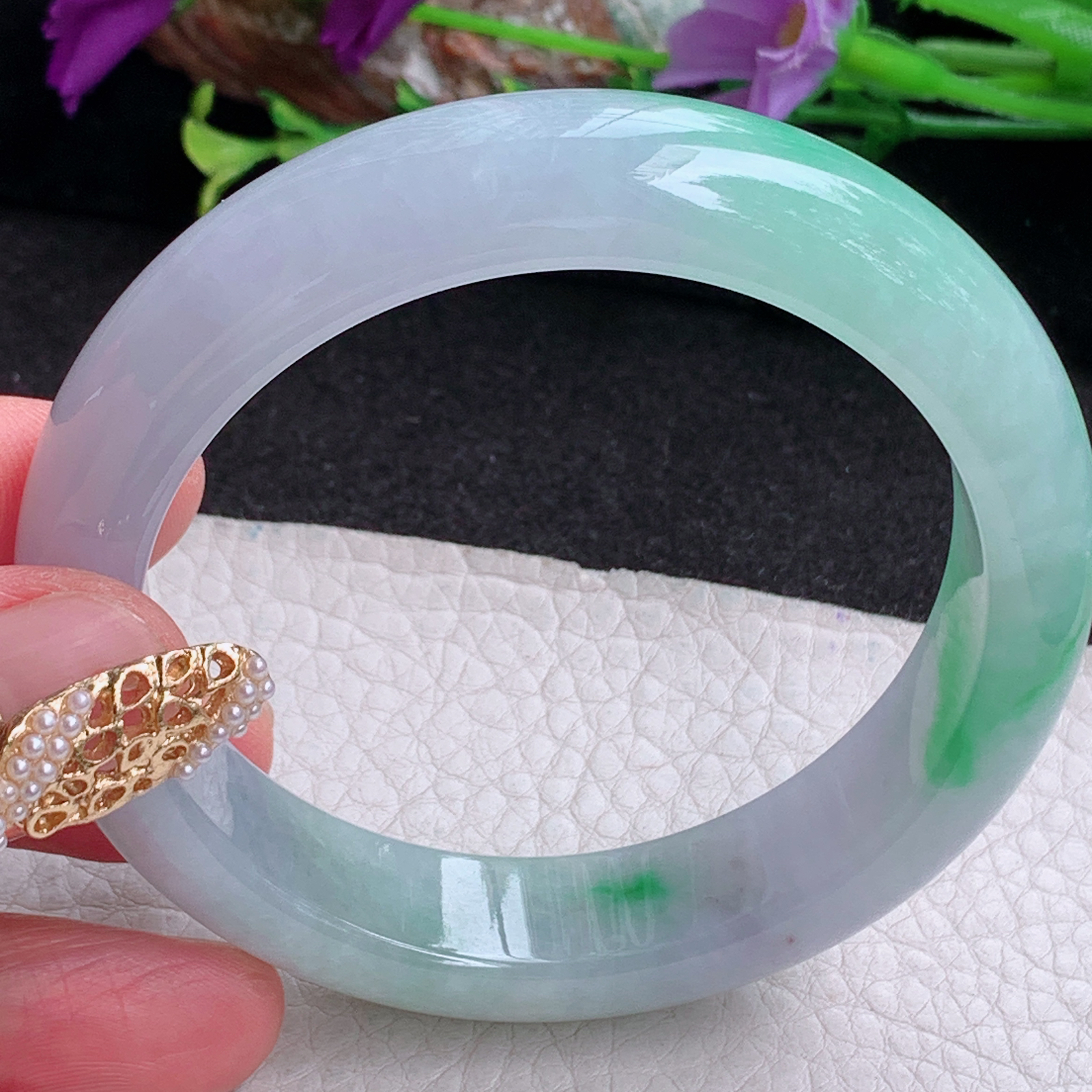 xc实拍56.5*13.8*8.6平安镯 天然缅甸翡翠a货手镯清新飘绿厚装正圈玉镯子