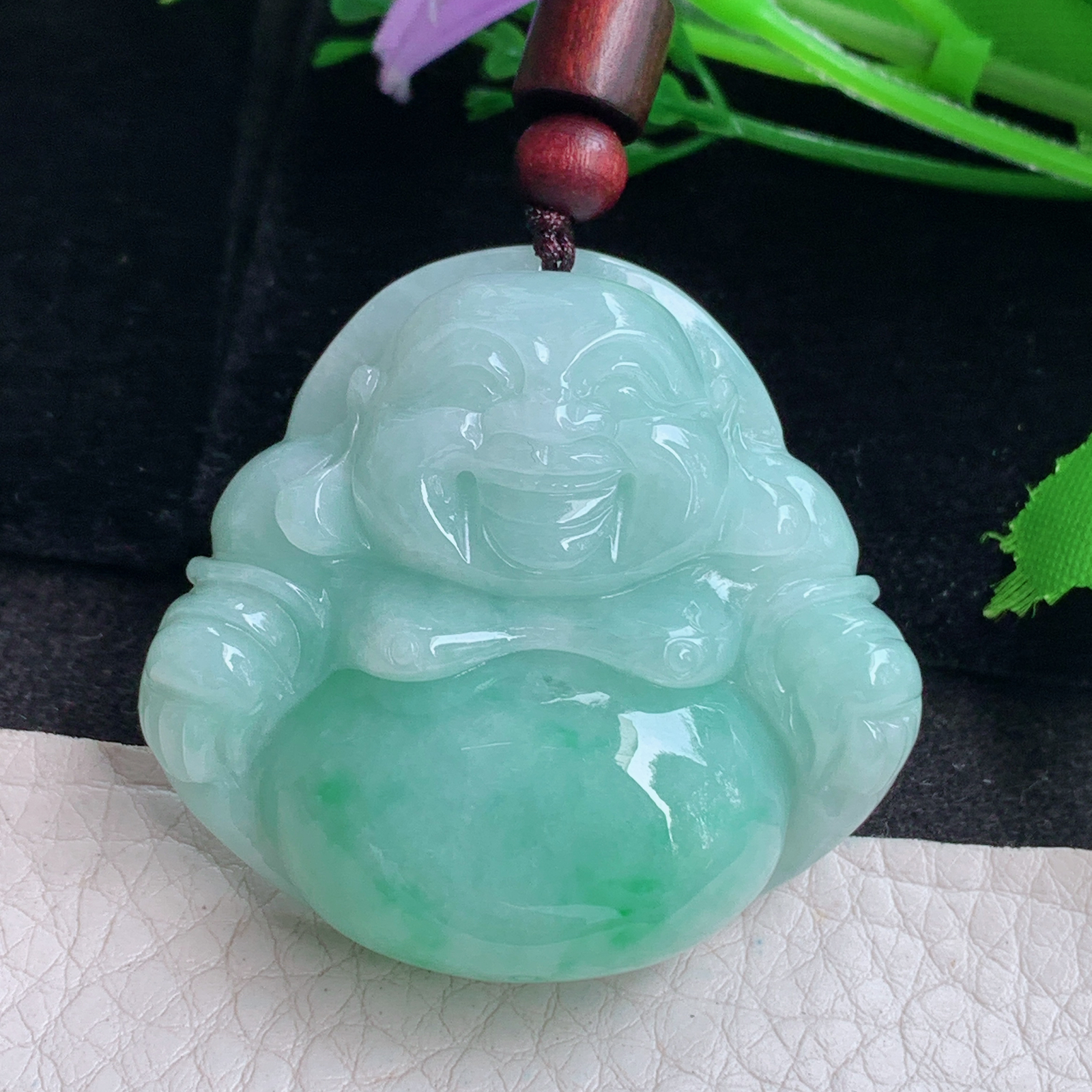 zen实拍42*43.8*12.5缅甸翡翠青绿佛公吊坠大肚弥勒佛玉坠