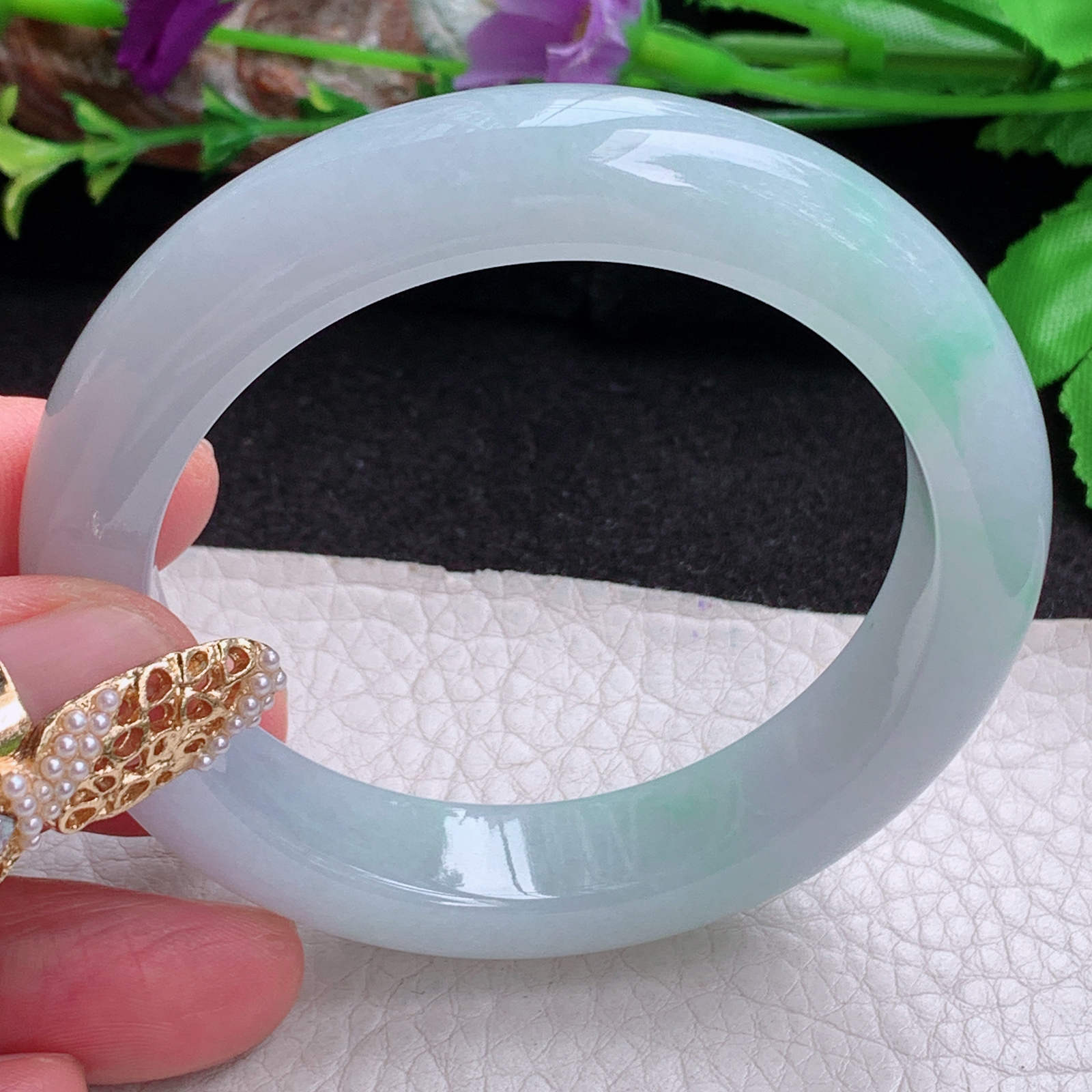 fx实拍54*12.5*9平安镯 天然缅甸翡翠a货手镯女款冰润飘绿正圈玉镯子