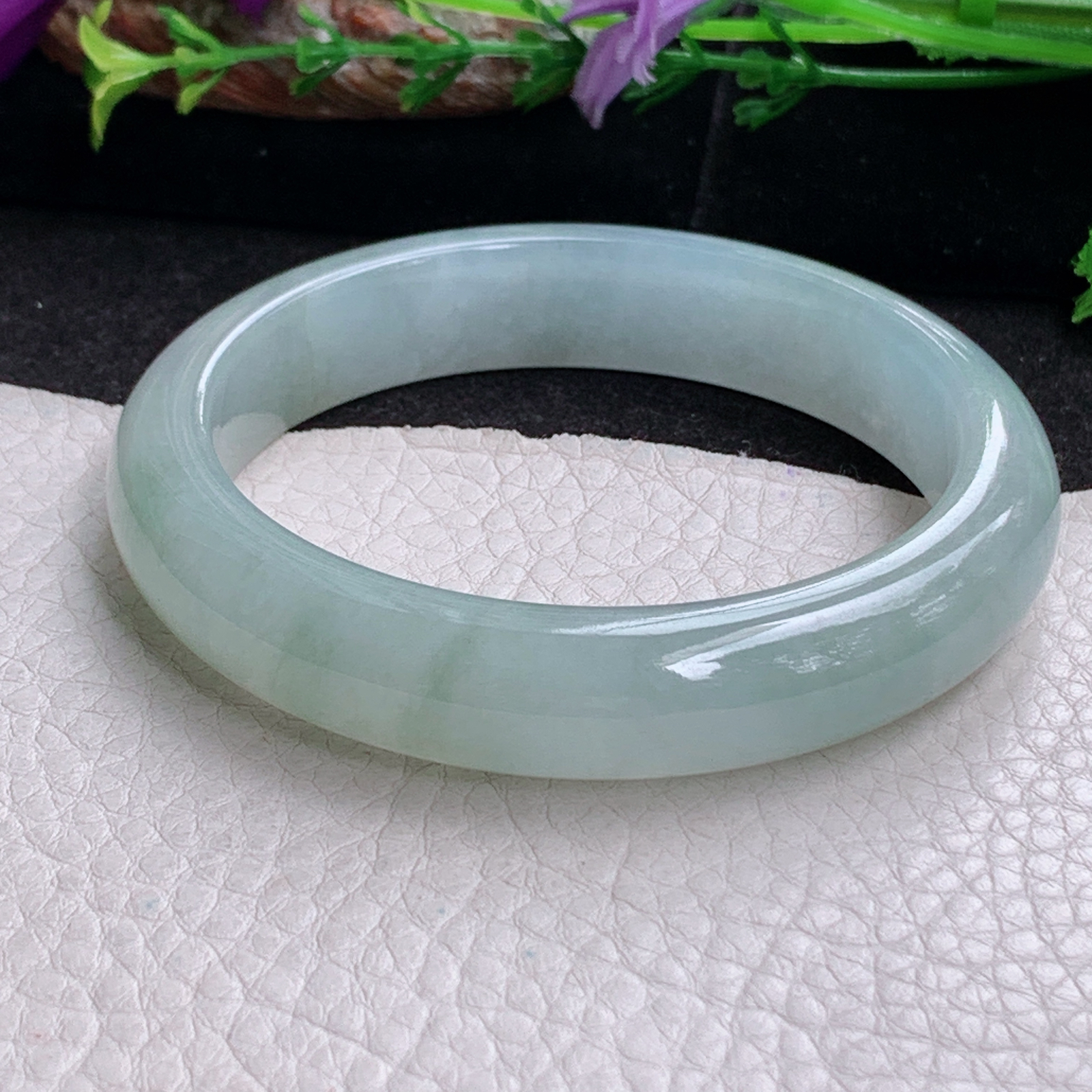 z实拍57*12.3*8.3平安镯 天然缅甸翡翠a货手镯女款晴底飘花正圈玉镯子