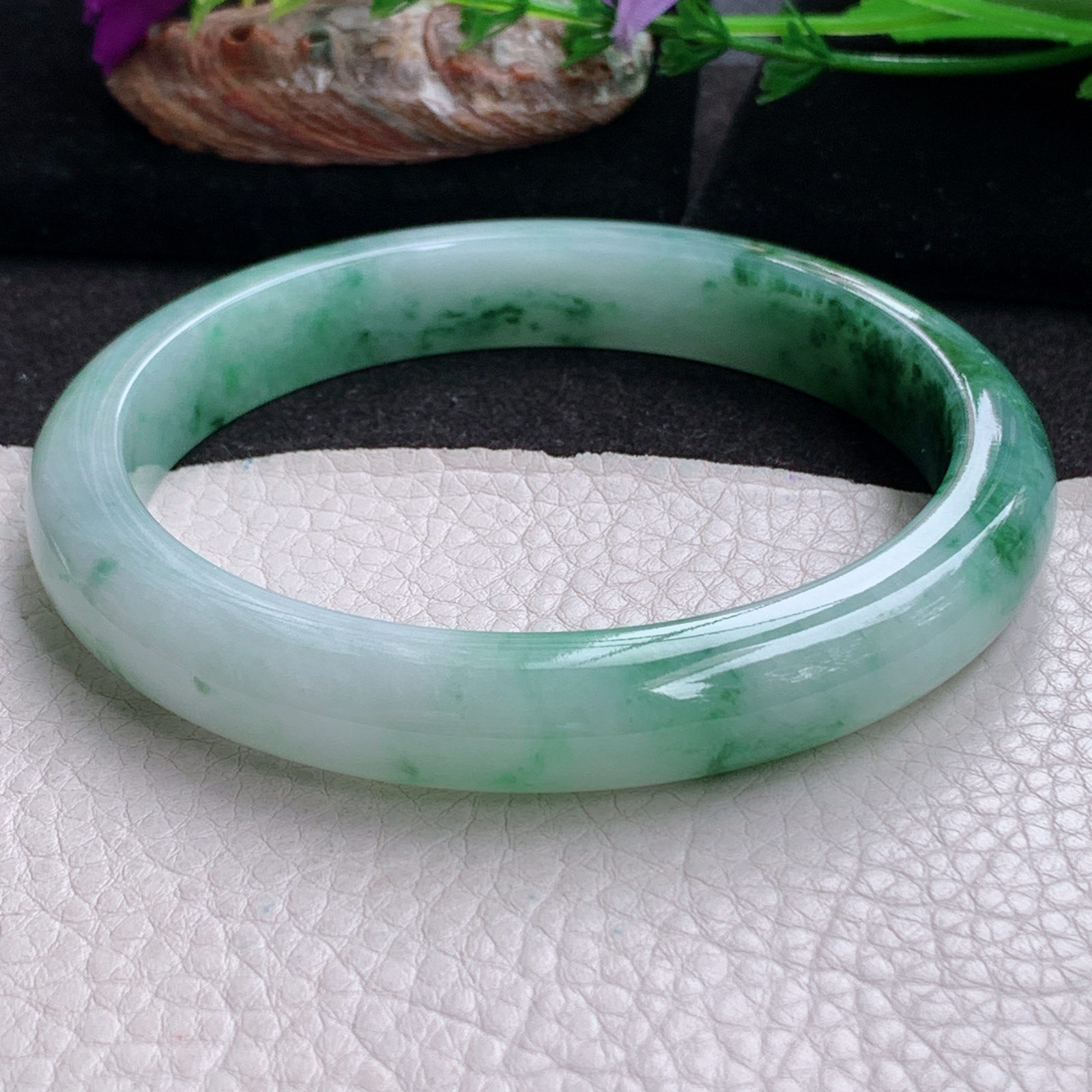 js大圈口71*12.3*9臂镯 天然缅甸翡翠a货手镯飘花大气正圈玉镯子