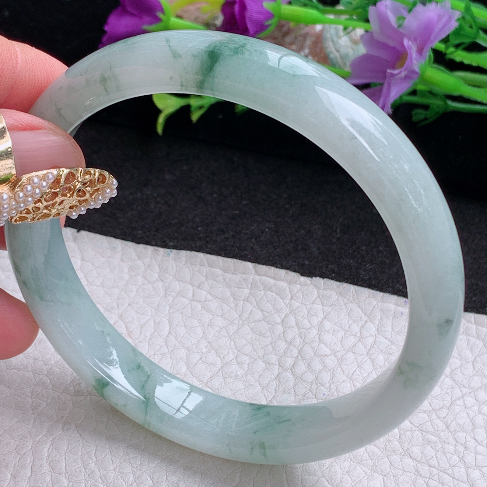 xc大圈口65.5*12.3*7.6平安镯 天然缅甸翡翠a货手镯冰飘花大气正圈玉镯子