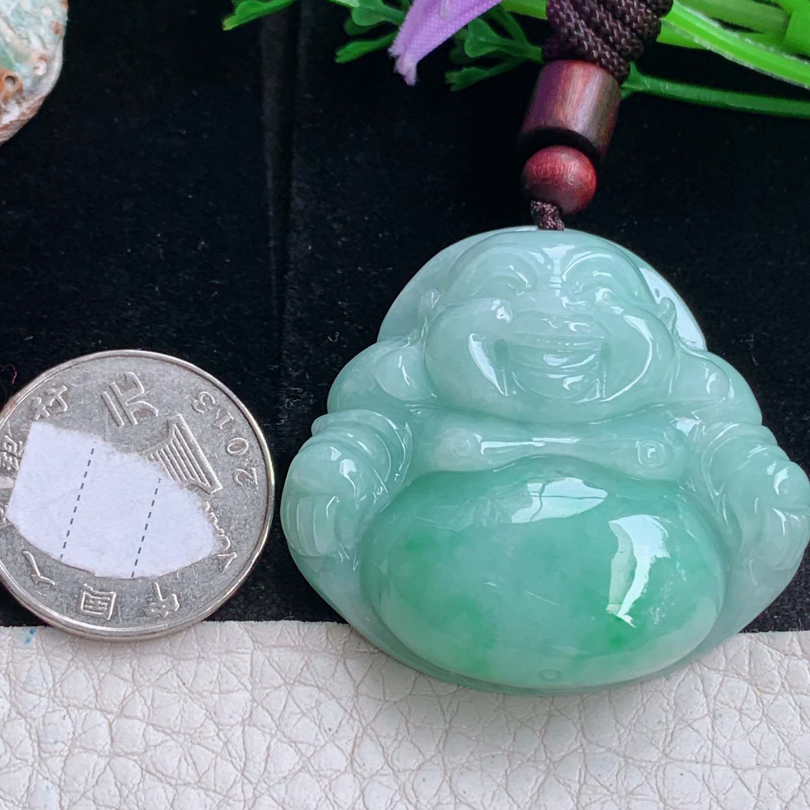 zen实拍42*43.8*12.5缅甸翡翠青绿佛公吊坠大肚弥勒佛玉坠