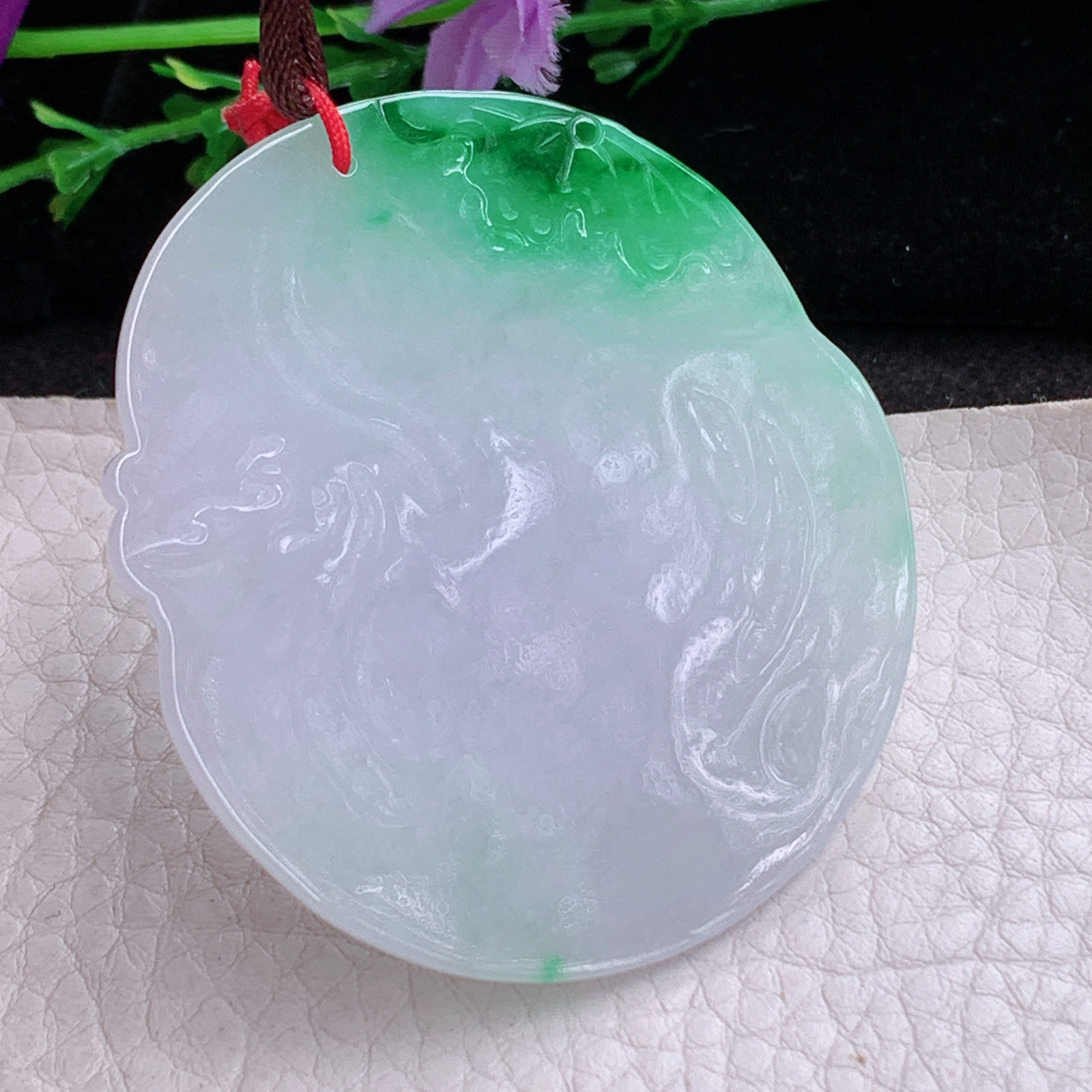 bg实拍52*48*5.3缅甸翡翠a货精雕鼠到运到 生肖鼠玉吊坠 玉挂件