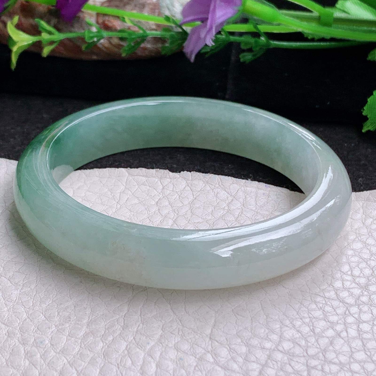 fx实拍57*12*8.3平安镯 天然缅甸翡翠a货手镯女款冰飘花正圈玉镯子