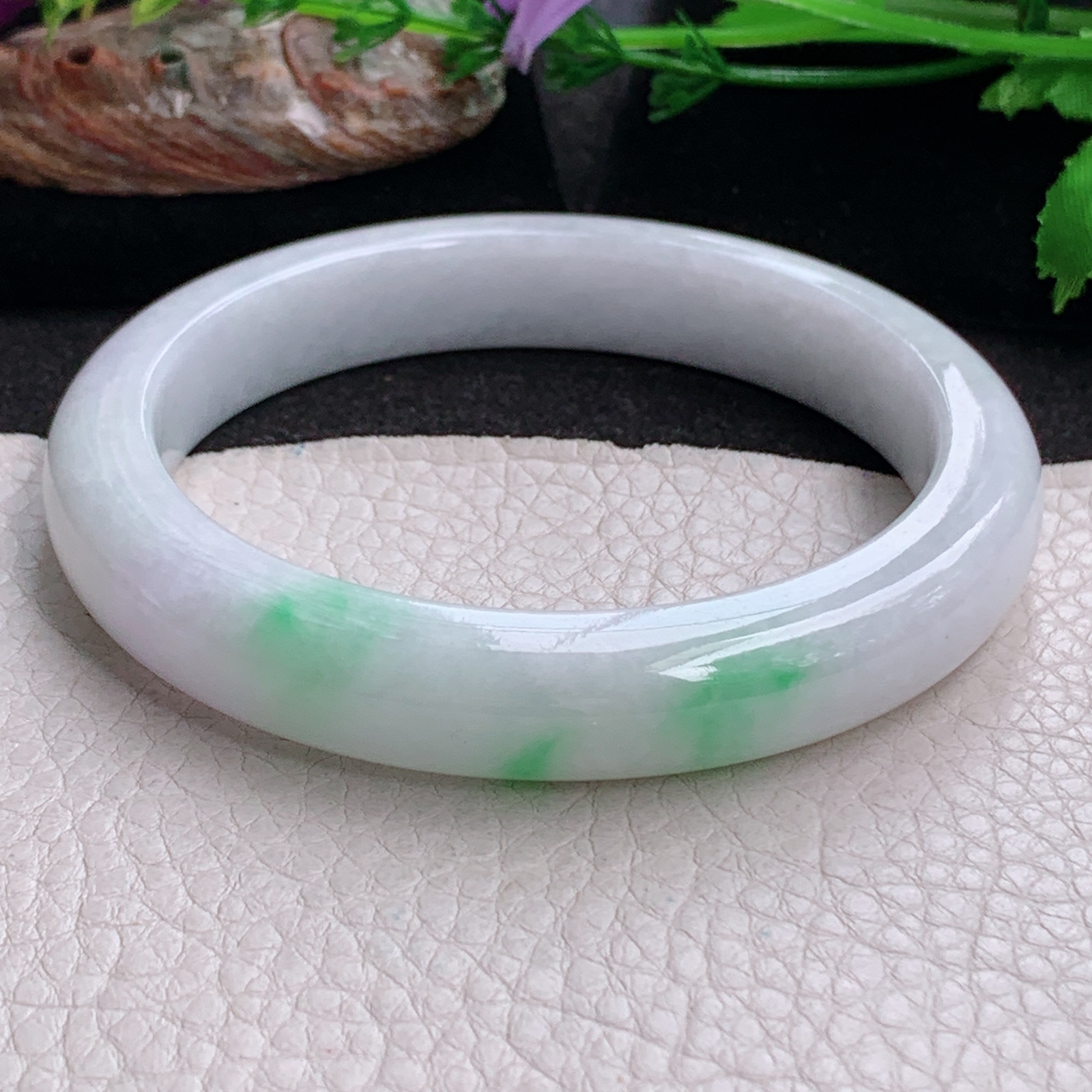 ee大圈口64.5*12*9.3平安镯 天然缅甸翡翠a货白底青大气正圈玉镯子