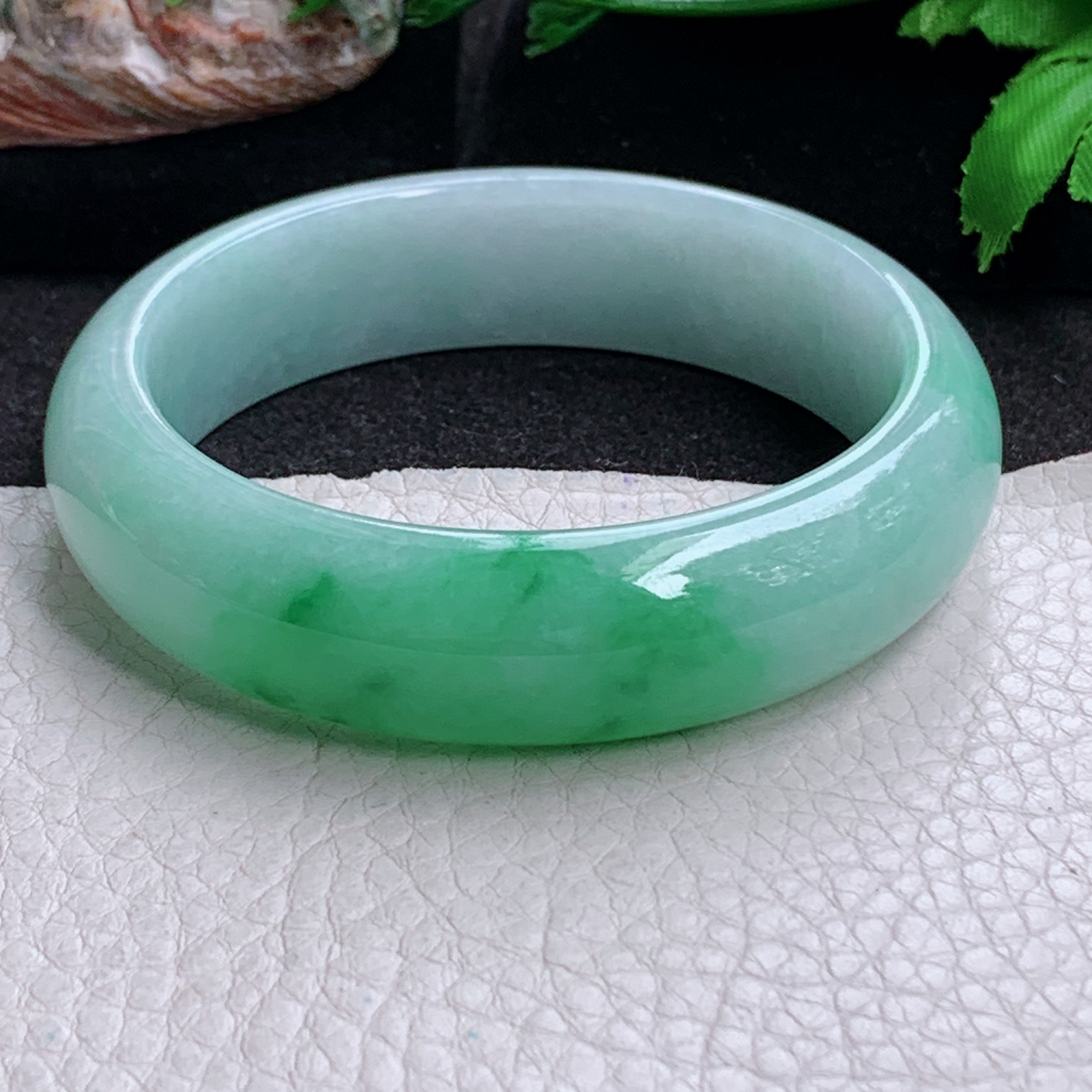 js实拍55.5*15.8*7.6轮胎镯 天然缅甸翡翠a货手镯女款辣绿正圈玉镯子