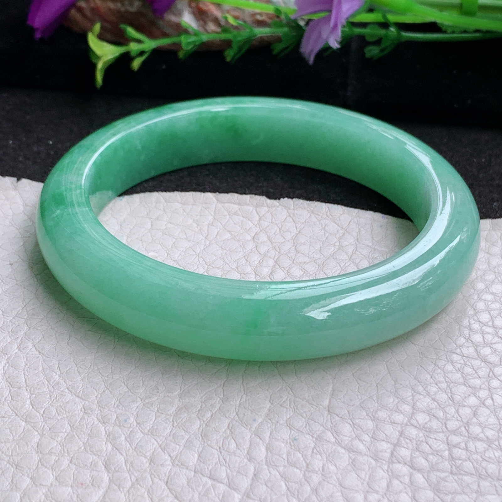 xc大圈口60*12.5*9.3平安镯 天然缅甸翡翠a货手镯辣绿厚装正圈玉镯子