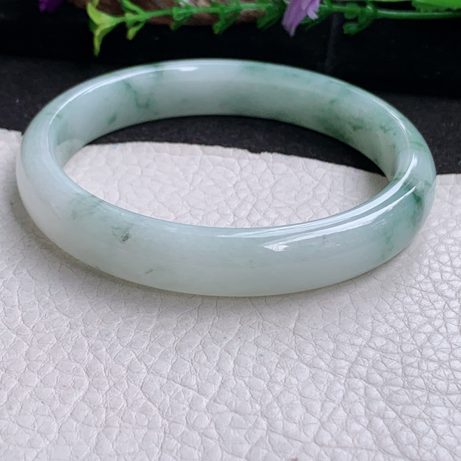 xc大圈口65.5*12.3*7.6平安镯 天然缅甸翡翠a货手镯冰飘花大气正圈玉镯子