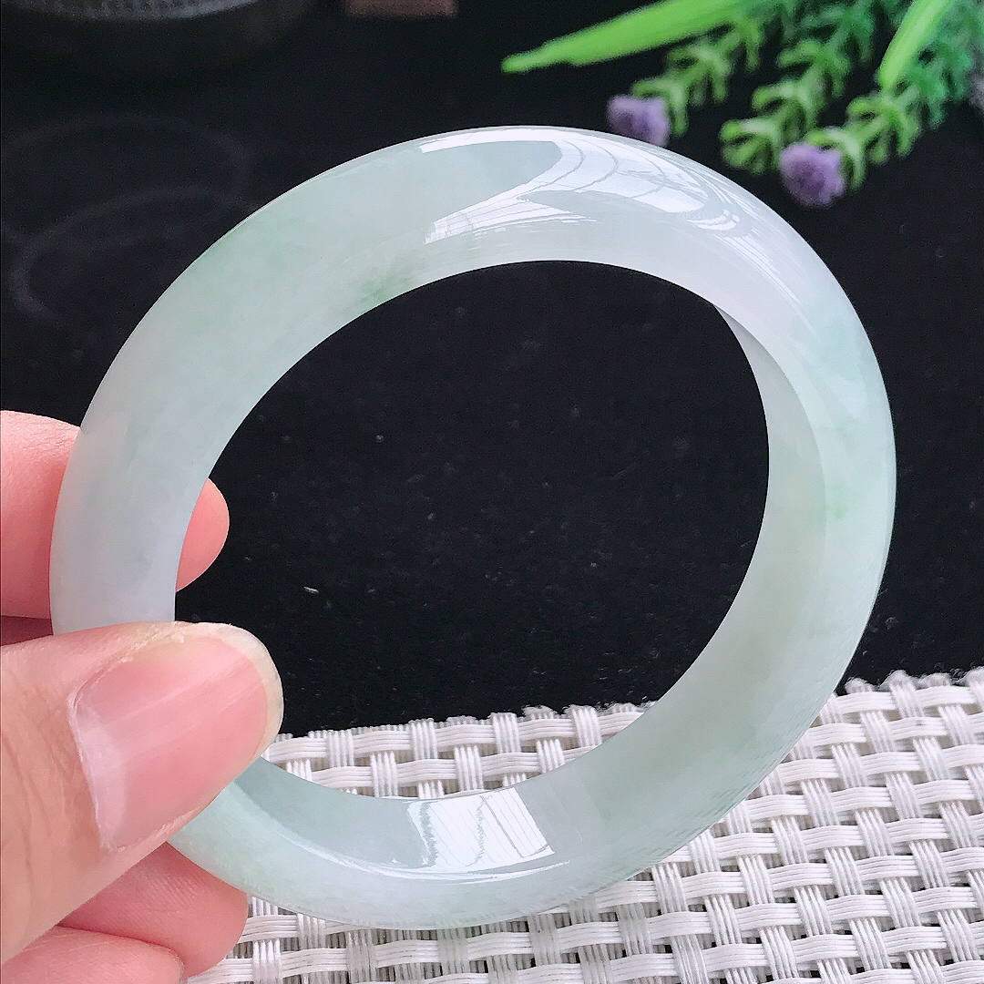 实拍A货翡翠55.5/13/8.8老坑冰润起胶飘花手镯宽边玉镯平安镯