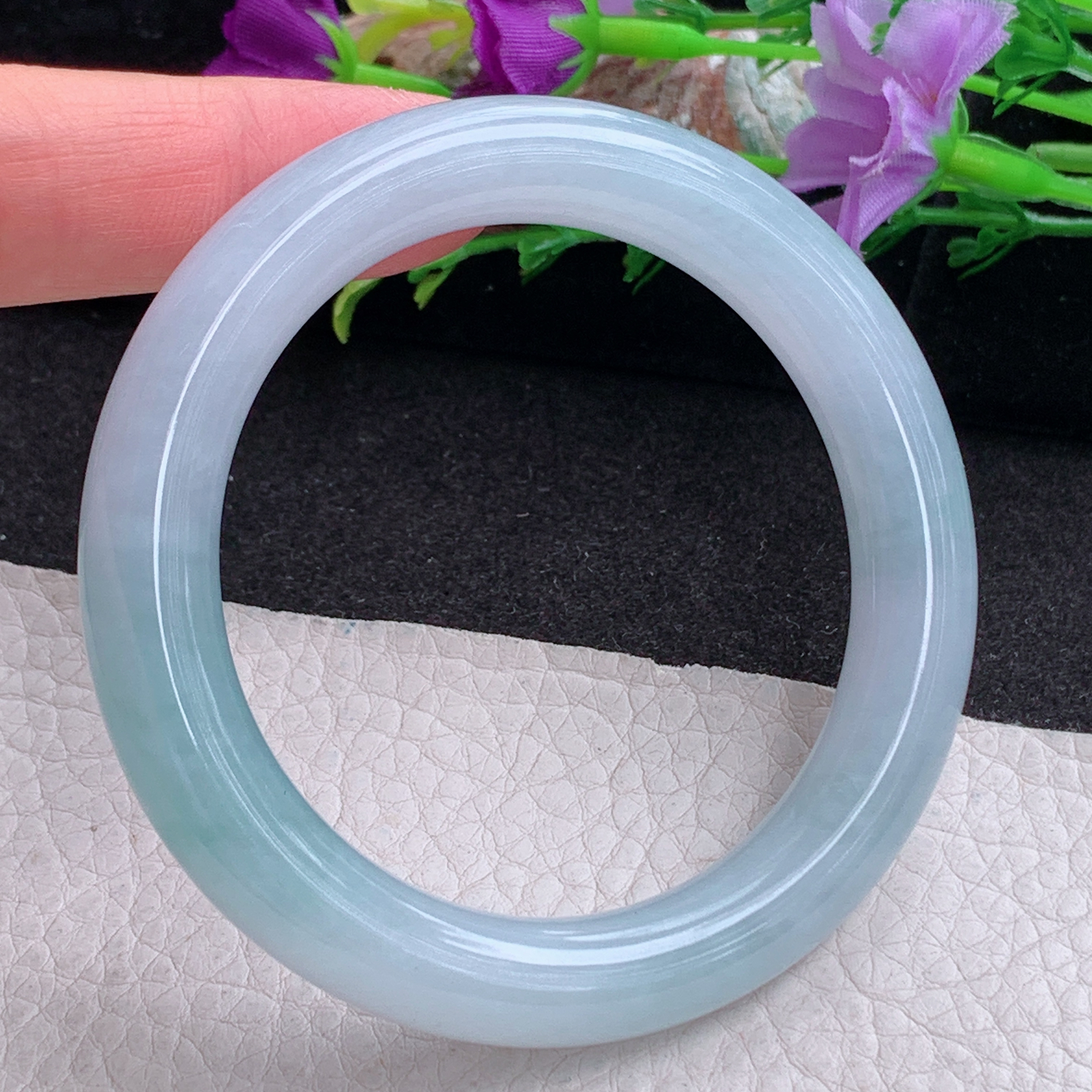 xc实拍54*10.3*9.7美人镯 天然缅甸翡翠a货手镯蓝韵飘花圆条玉镯子