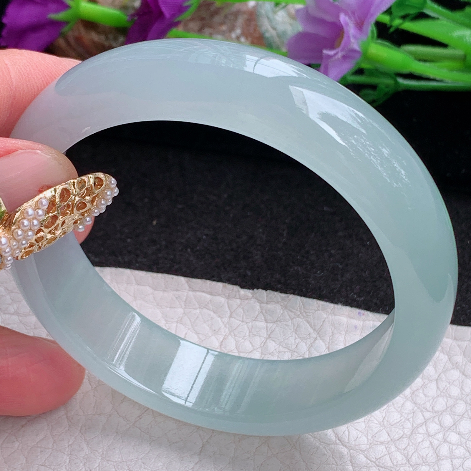 z实拍57*15.2*7.8平安镯 天然缅甸翡翠a货手镯女款冰种晴底正圈玉镯子