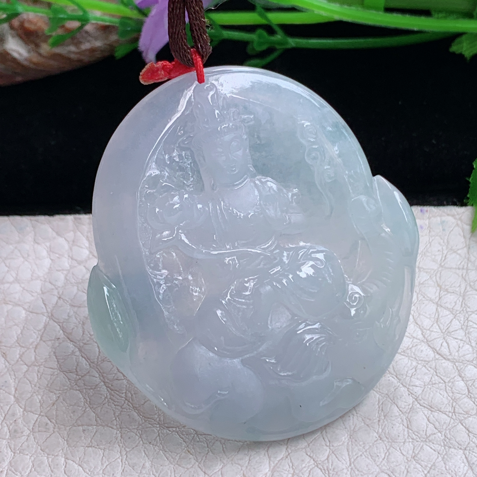 Bg实拍49.5*45.5*6缅甸翡翠冰润普贤观音菩萨