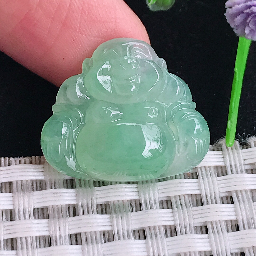 自然光19.5/22.6/6.6老坑冰晴绿小佛公吊坠翡翠玉坠挂件