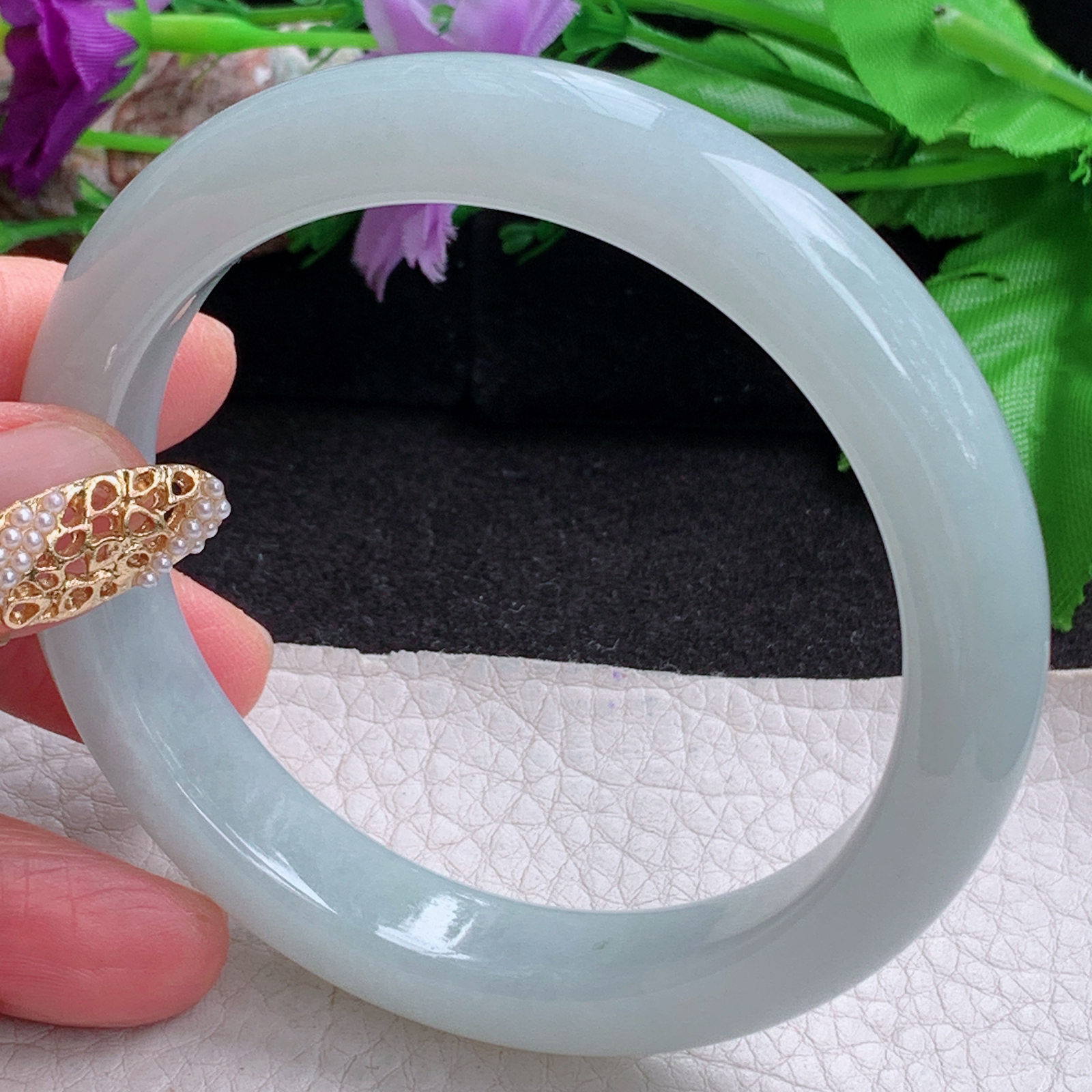 zjf大圈口60*12.5*9平安镯 天然缅甸翡翠a货手镯女款浅绿正圈玉镯子