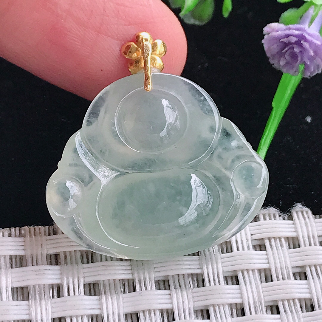 自然光21.6/26.3/6.1老坑18k金镶嵌冰晴佛公吊坠翡翠玉佛挂件