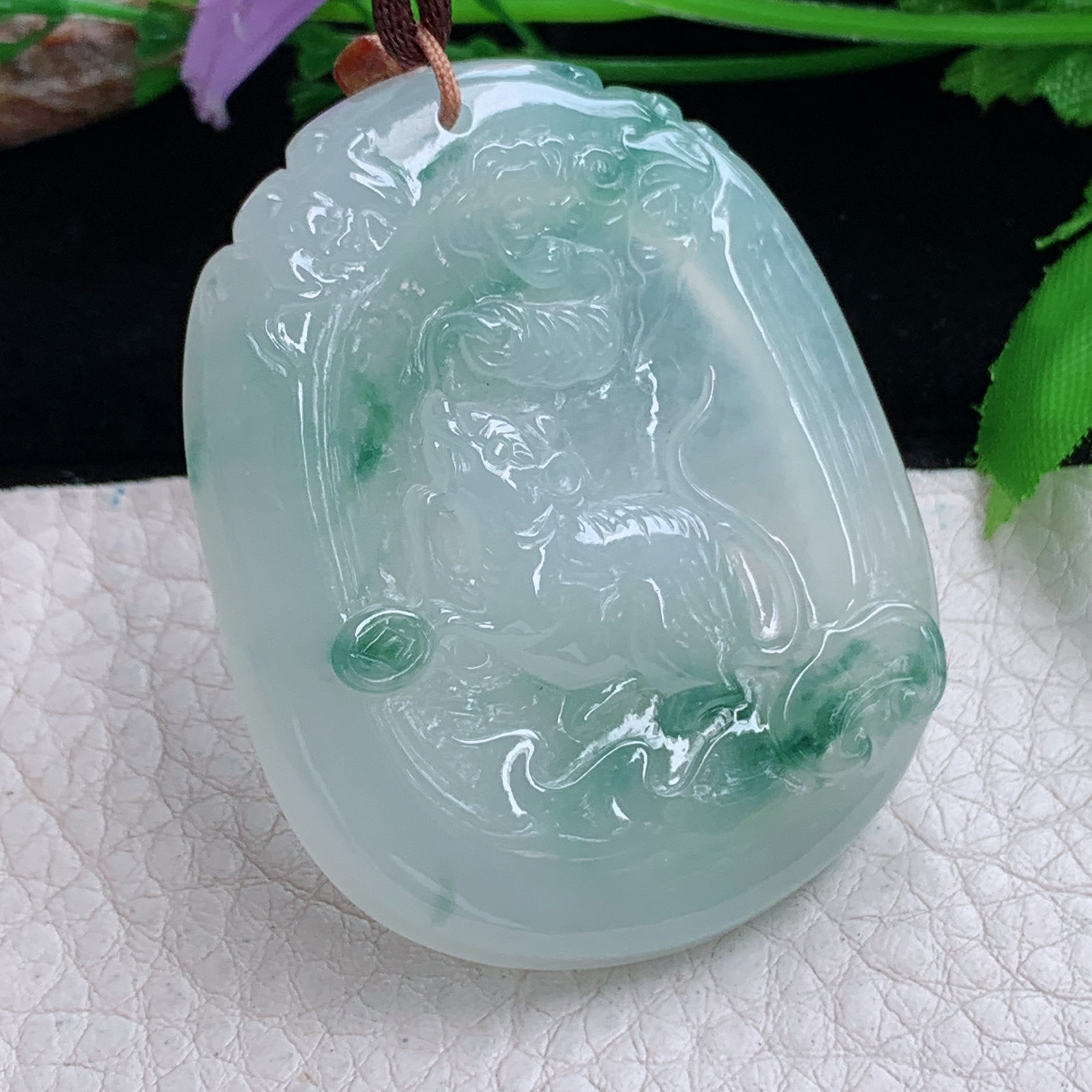 Bg实拍51.3*40.6*6.3缅甸翡翠冰飘花招财鼠吊坠生肖老鼠玉坠