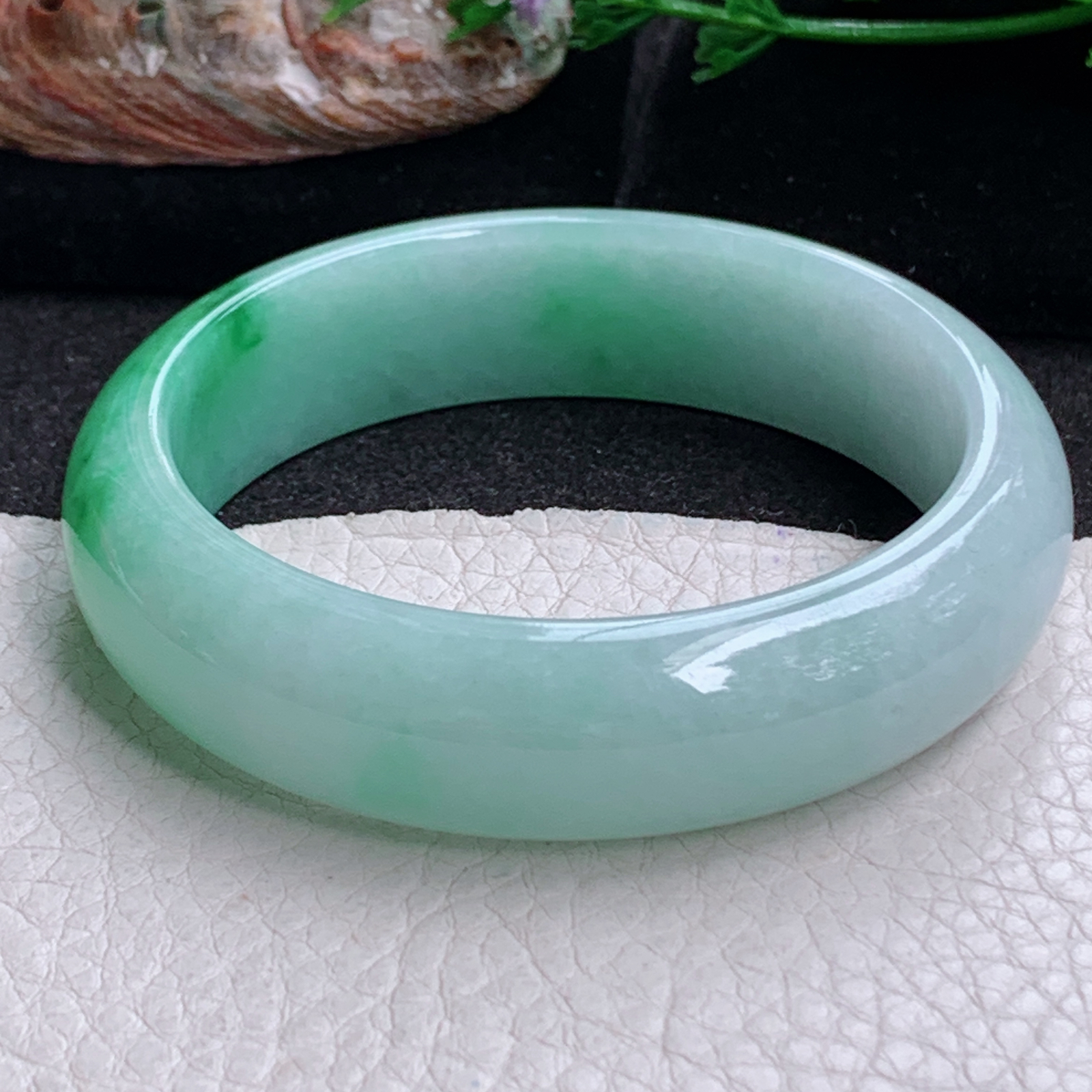 js实拍55.5*15.8*7.6轮胎镯 天然缅甸翡翠a货手镯女款辣绿正圈玉镯子