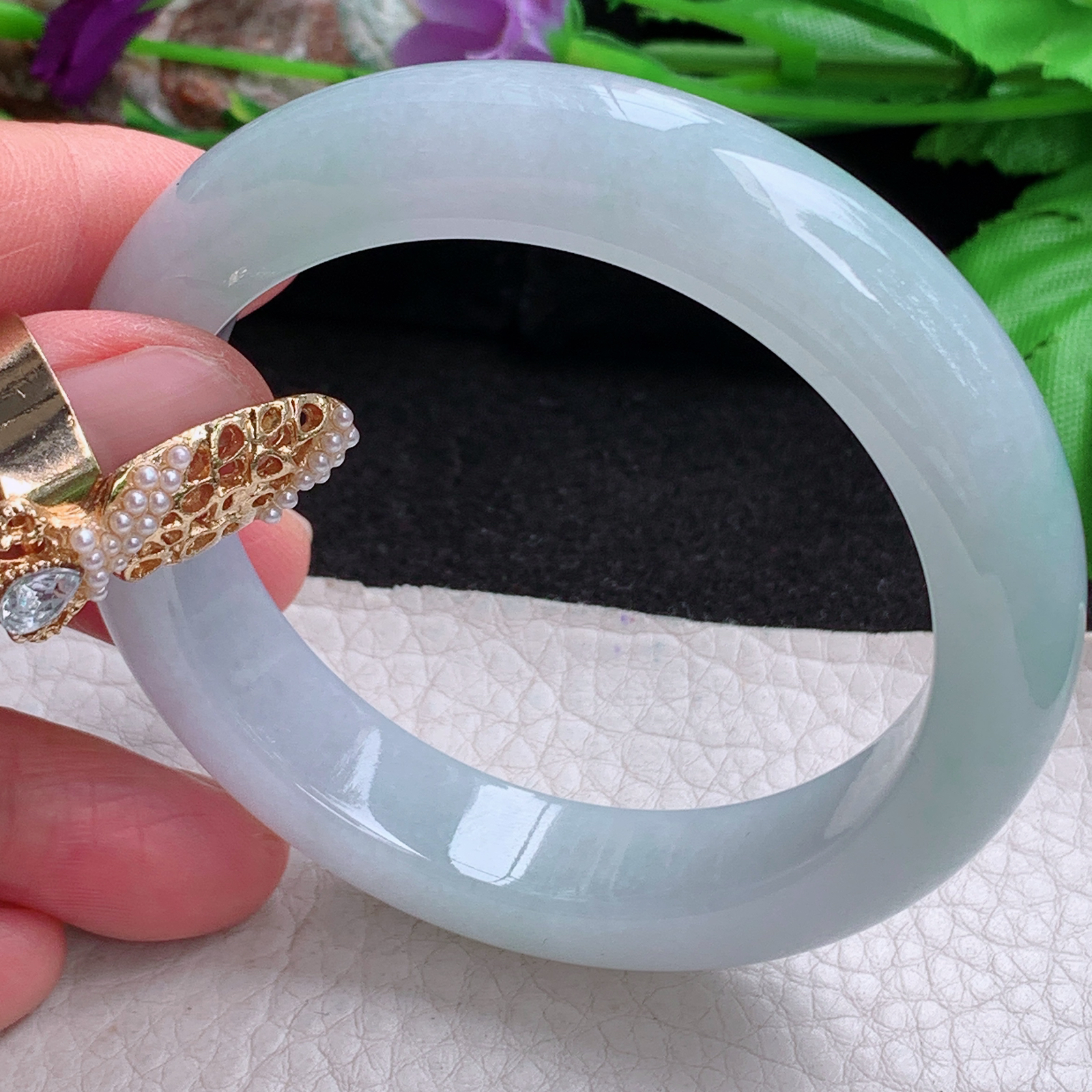 fx实拍54*12.5*9平安镯 天然缅甸翡翠a货手镯女款冰润飘绿正圈玉镯子