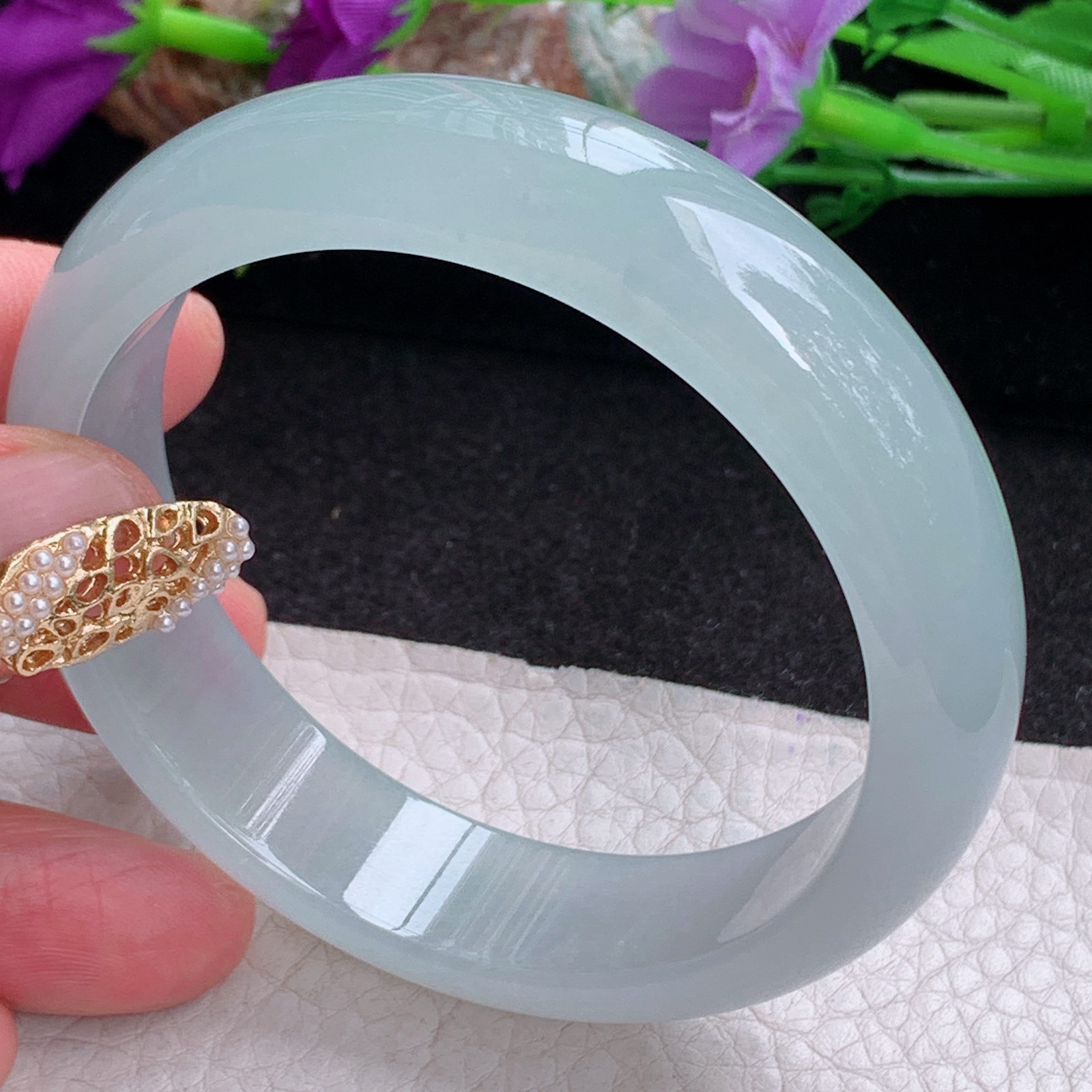 z实拍57*15.2*7.8平安镯 天然缅甸翡翠a货手镯女款冰种晴底正圈玉镯子