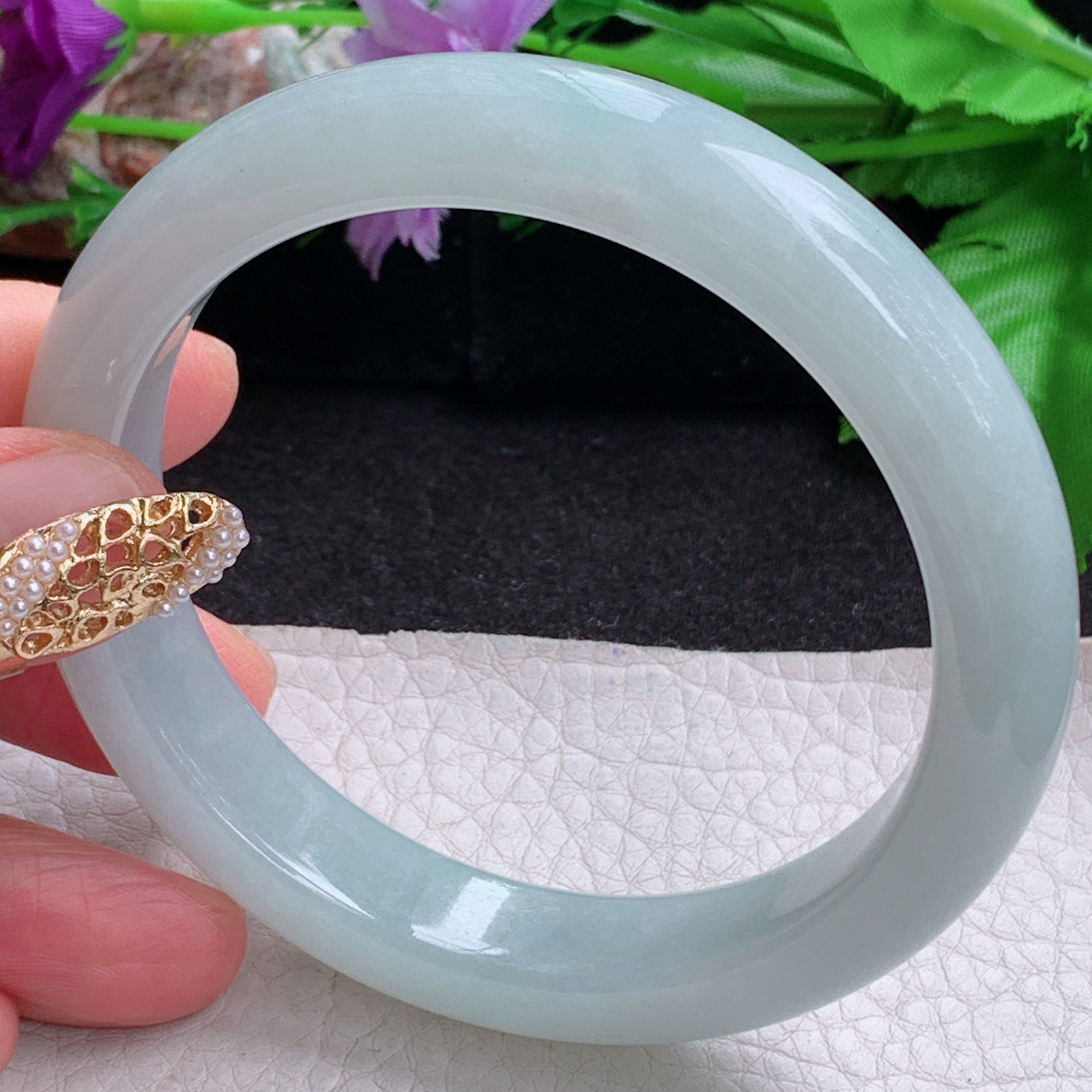 zjf大圈口60*12.5*9平安镯 天然缅甸翡翠a货手镯女款浅绿正圈玉镯子