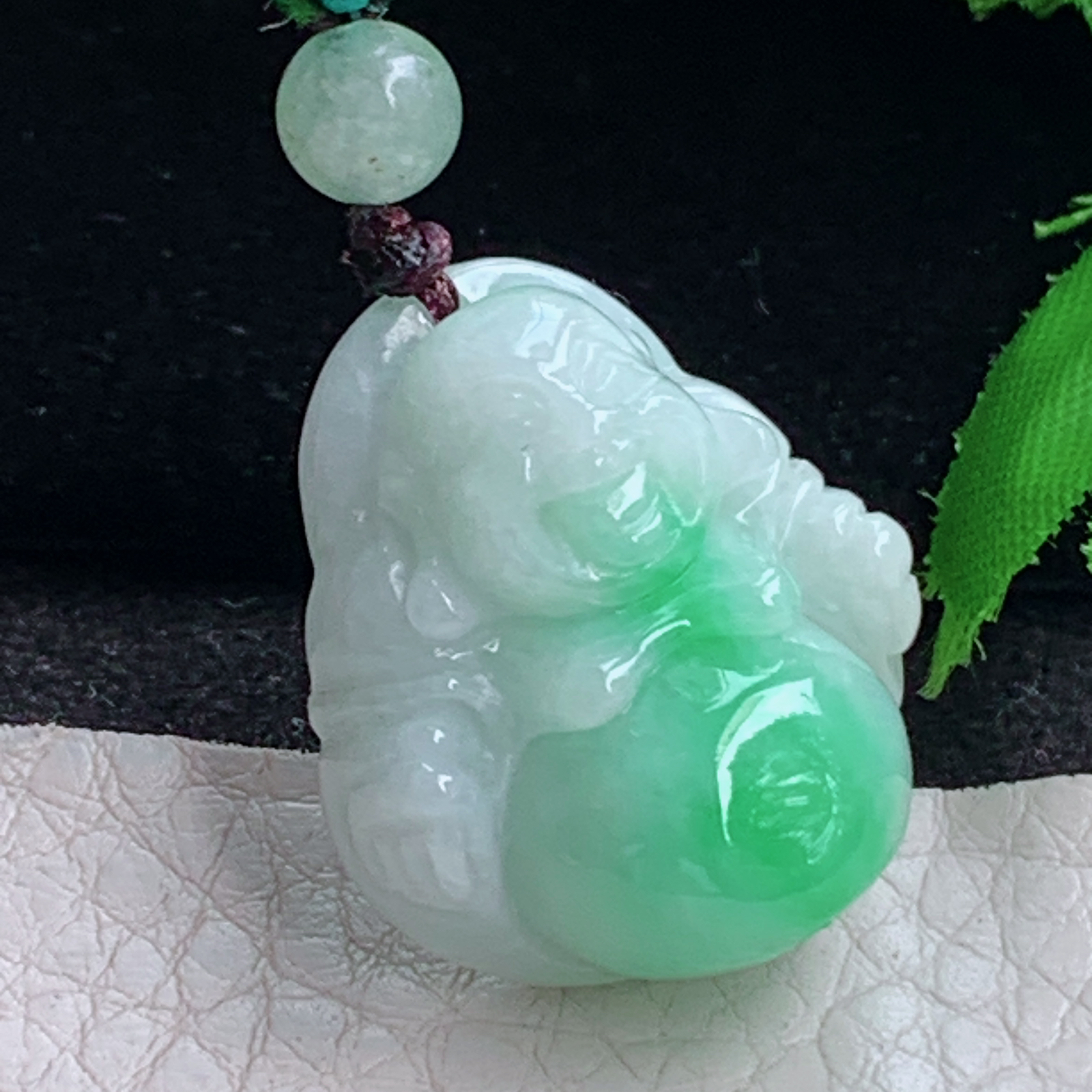 zen实拍26*23.3*11缅甸翡翠飘绿小佛公吊坠大肚弥勒佛宝宝玉坠