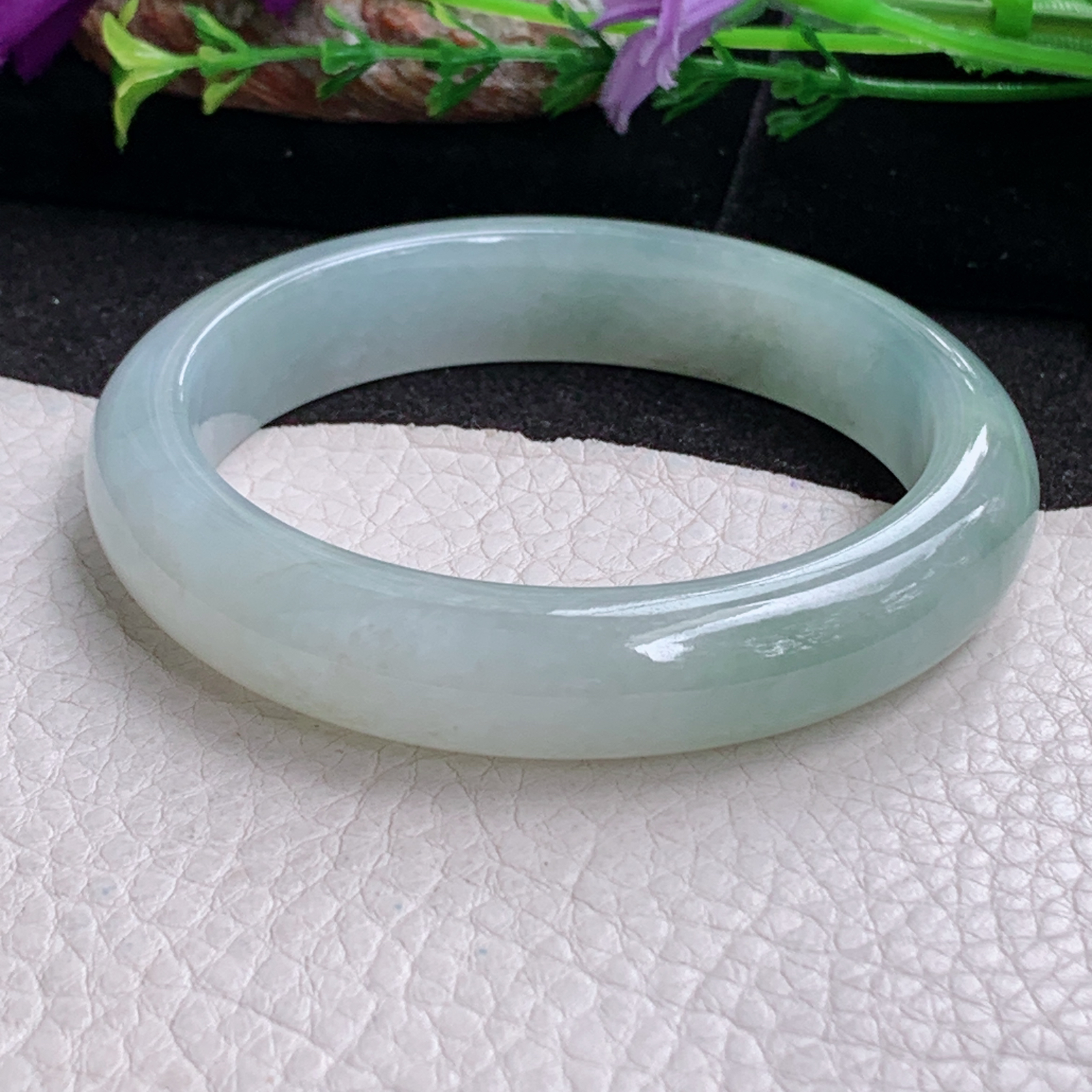 z实拍57*12.3*8.3平安镯 天然缅甸翡翠a货手镯女款晴底飘花正圈玉镯子