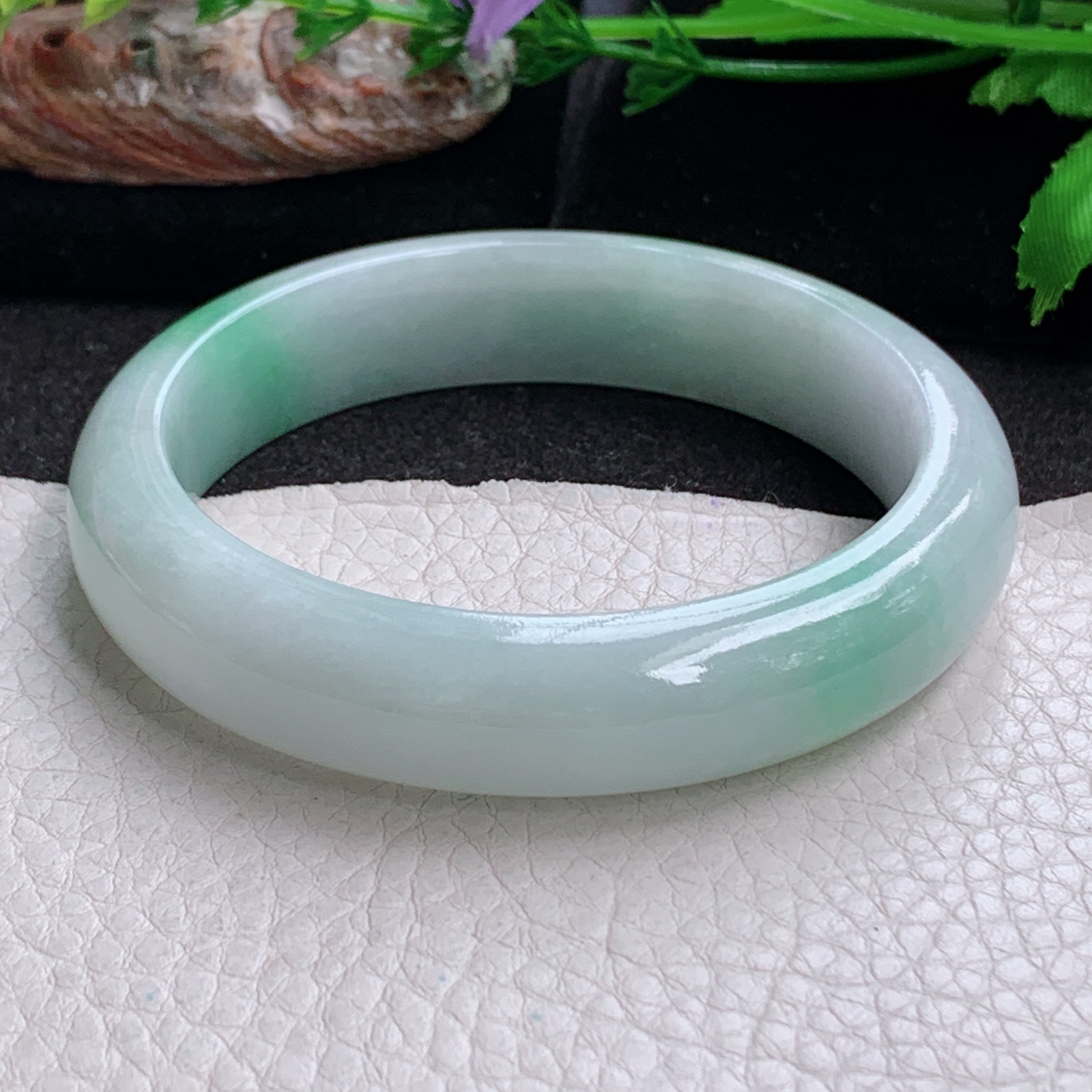 hy实拍59*13.8*8.6平安镯 天然缅甸翡翠a货手镯飘绿厚装正圈玉镯子