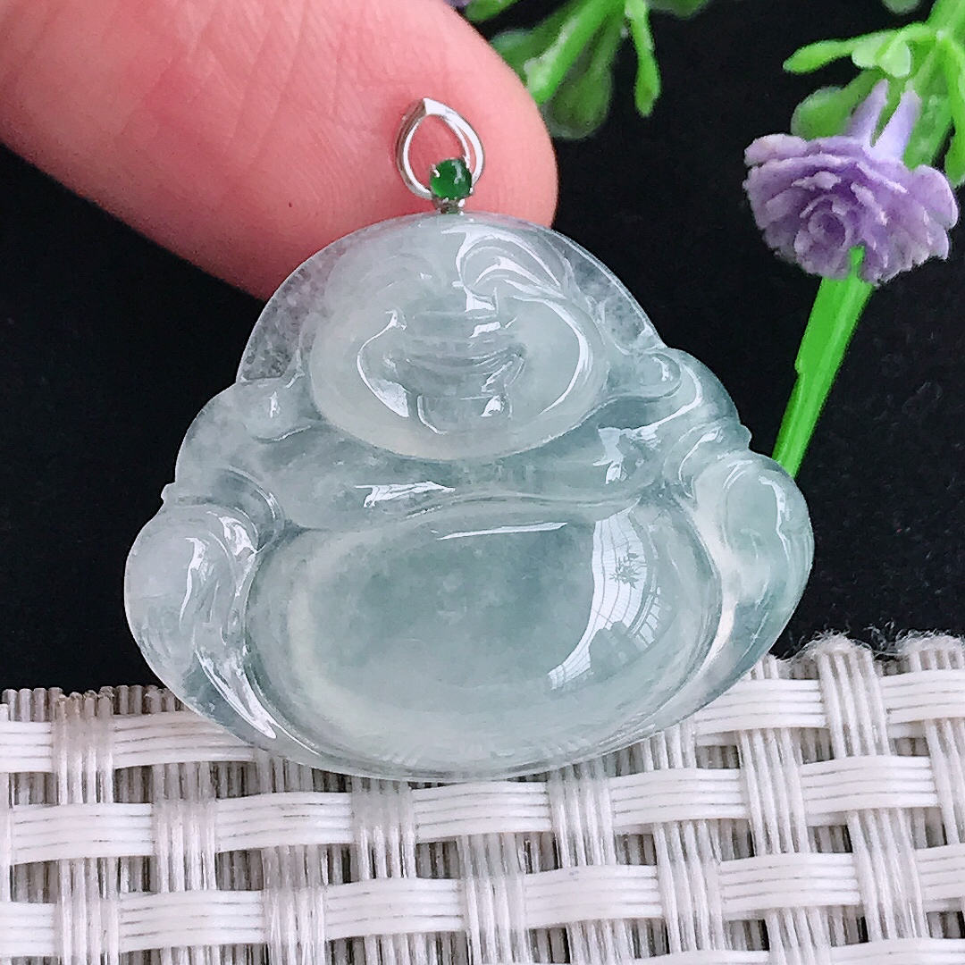 自然光24.5/29.5/6.3老坑18k金镶嵌冰种佛公吊坠翡翠玉坠挂件