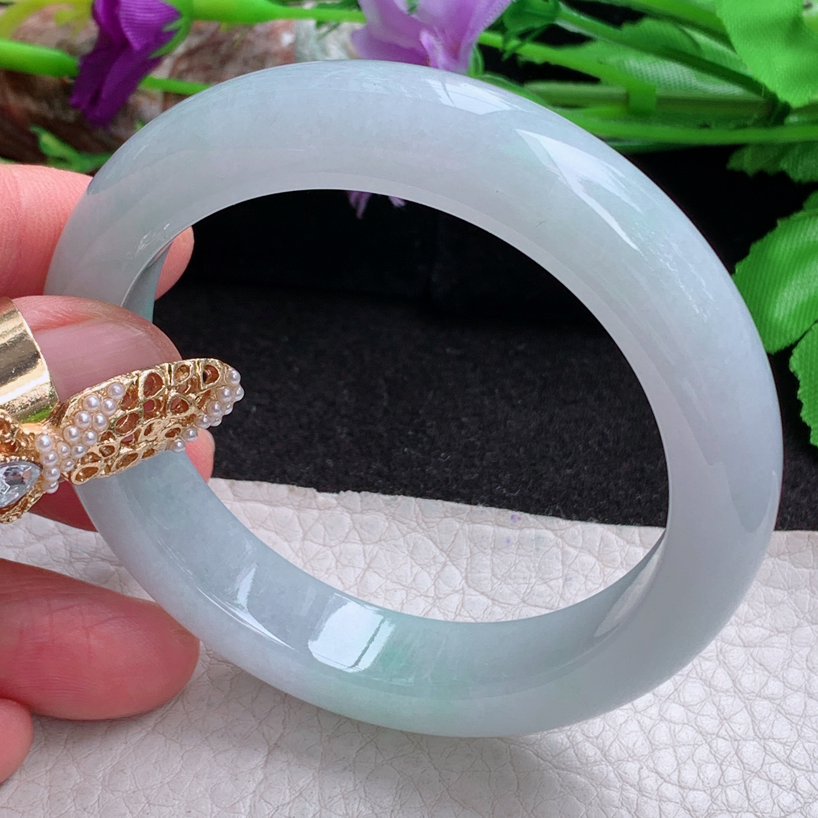 fx实拍54*12.5*9平安镯 天然缅甸翡翠a货手镯女款冰润飘绿正圈玉镯子