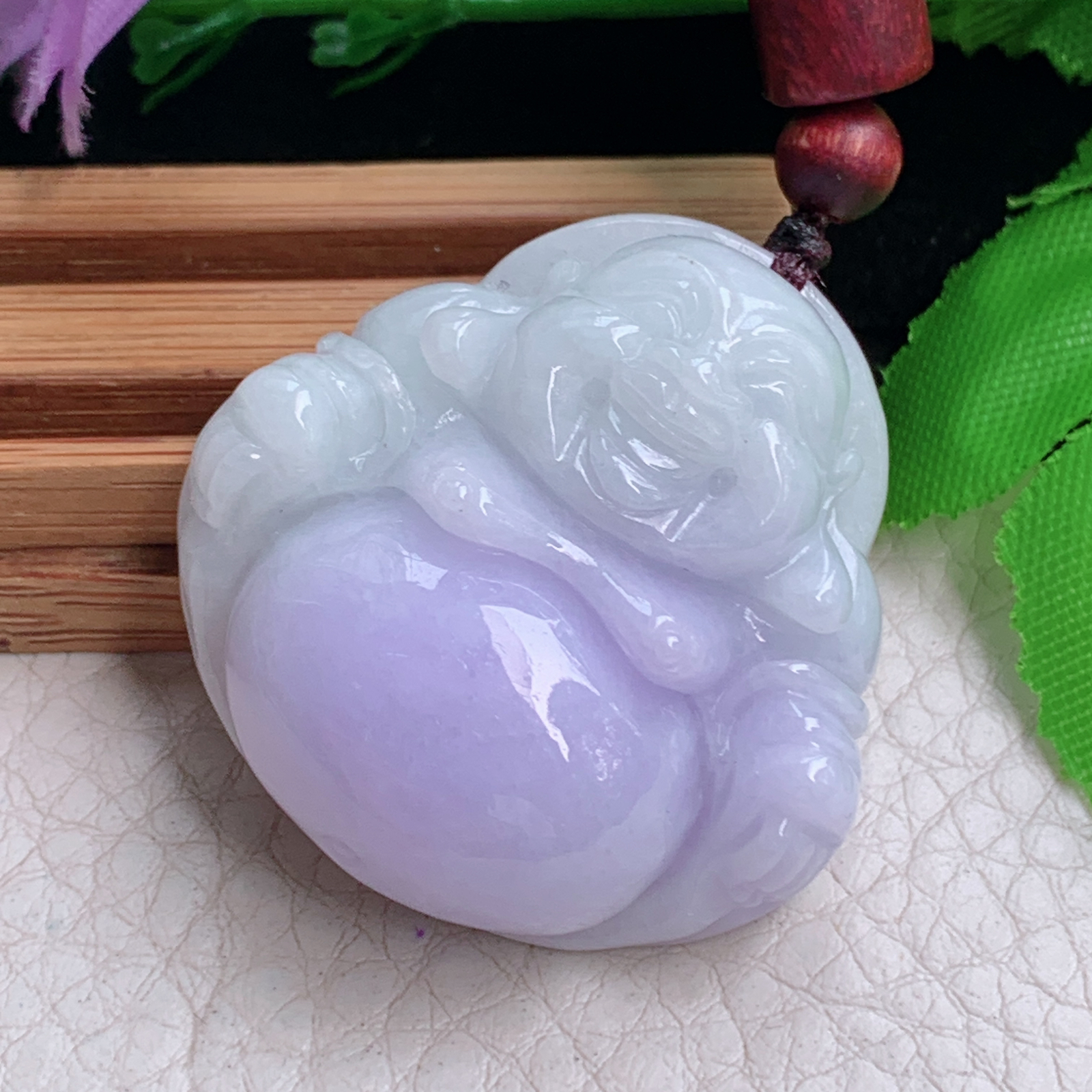 zen实拍36*35.5*12.3缅甸翡翠紫罗兰佛公吊坠大肚弥勒佛像项坠