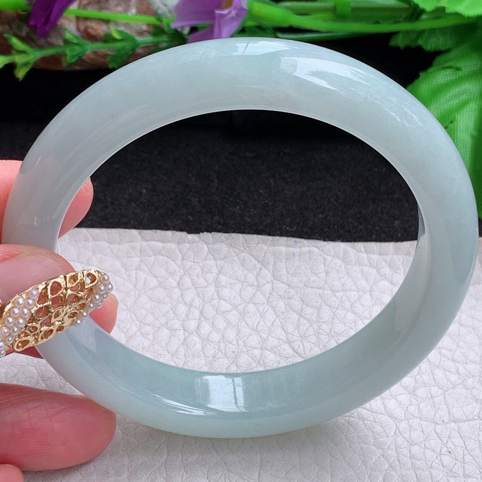 zjf大圈口60*12.5*9平安镯 天然缅甸翡翠a货手镯女款浅绿正圈玉镯子