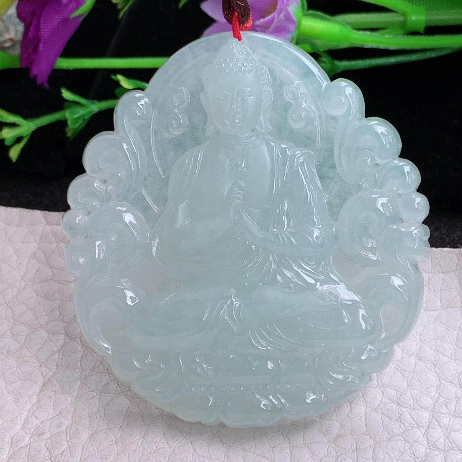 bg实拍57*53.2*8.8缅甸翡翠a货精雕冰晴厚装大日如来佛祖玉吊坠 玉挂件