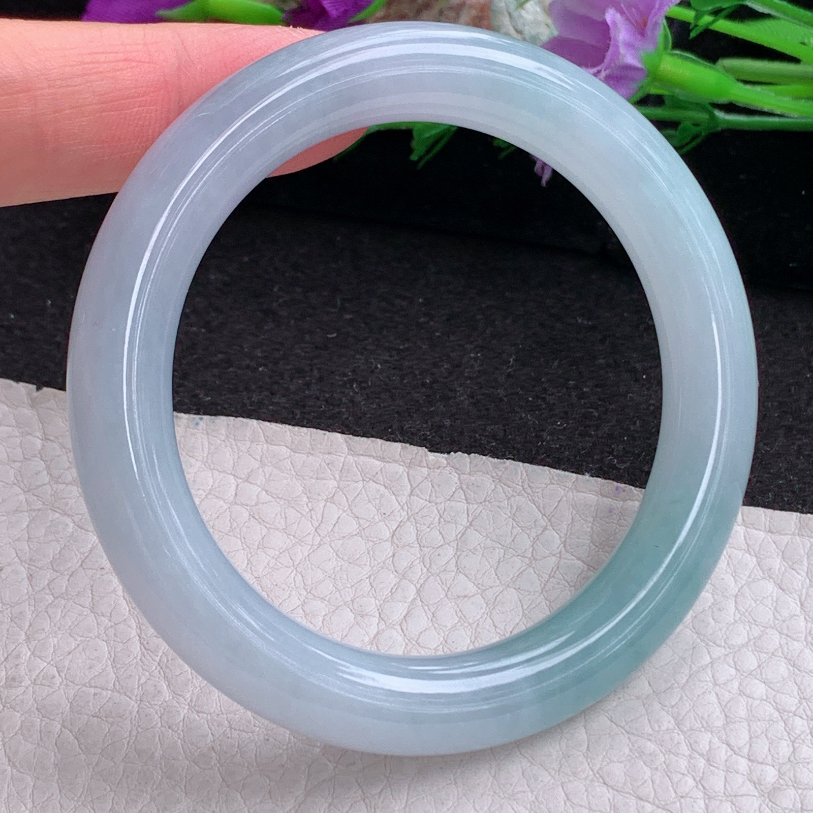 xc实拍54*10.3*9.7美人镯 天然缅甸翡翠a货手镯蓝韵飘花圆条玉镯子