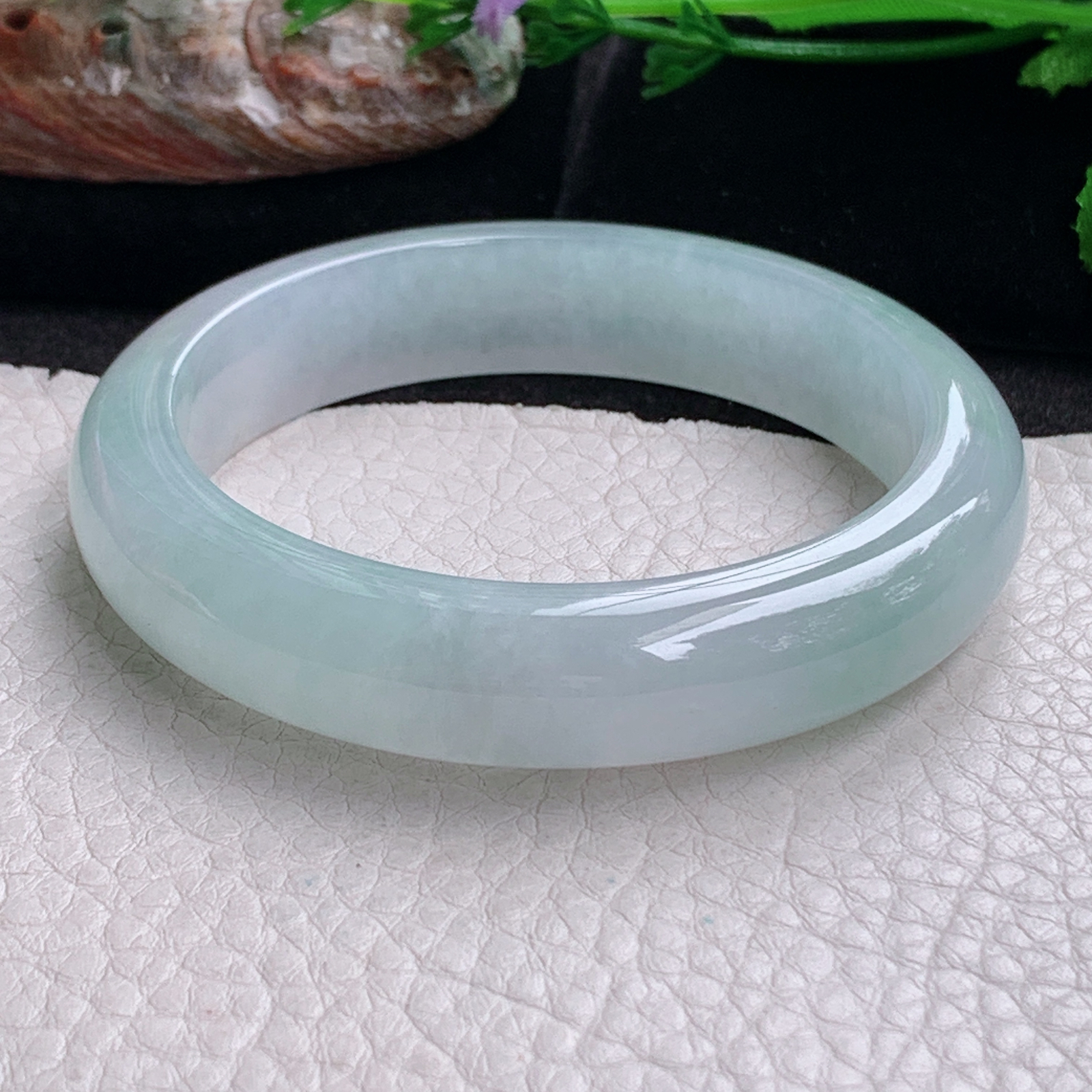 r实拍54:5*12.8*8平安镯 天然缅甸翡翠a货冰飘花正圈玉镯子