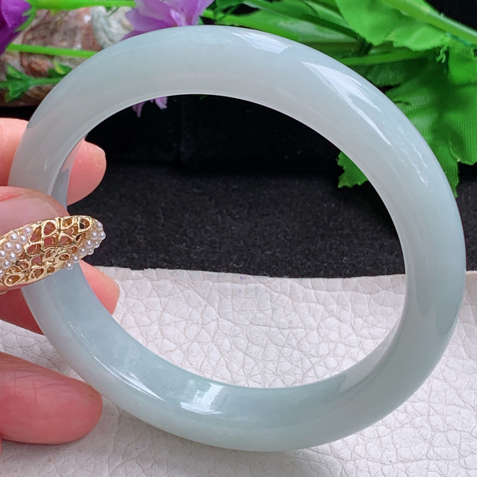 zjf大圈口60*12.5*9平安镯 天然缅甸翡翠a货手镯女款浅绿正圈玉镯子