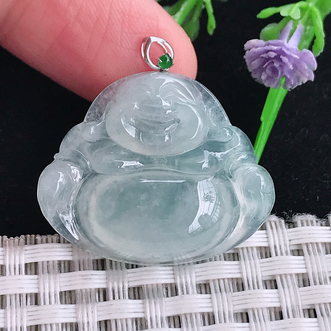 自然光24.5/29.5/6.3老坑18k金镶嵌冰种佛公吊坠翡翠玉坠挂件