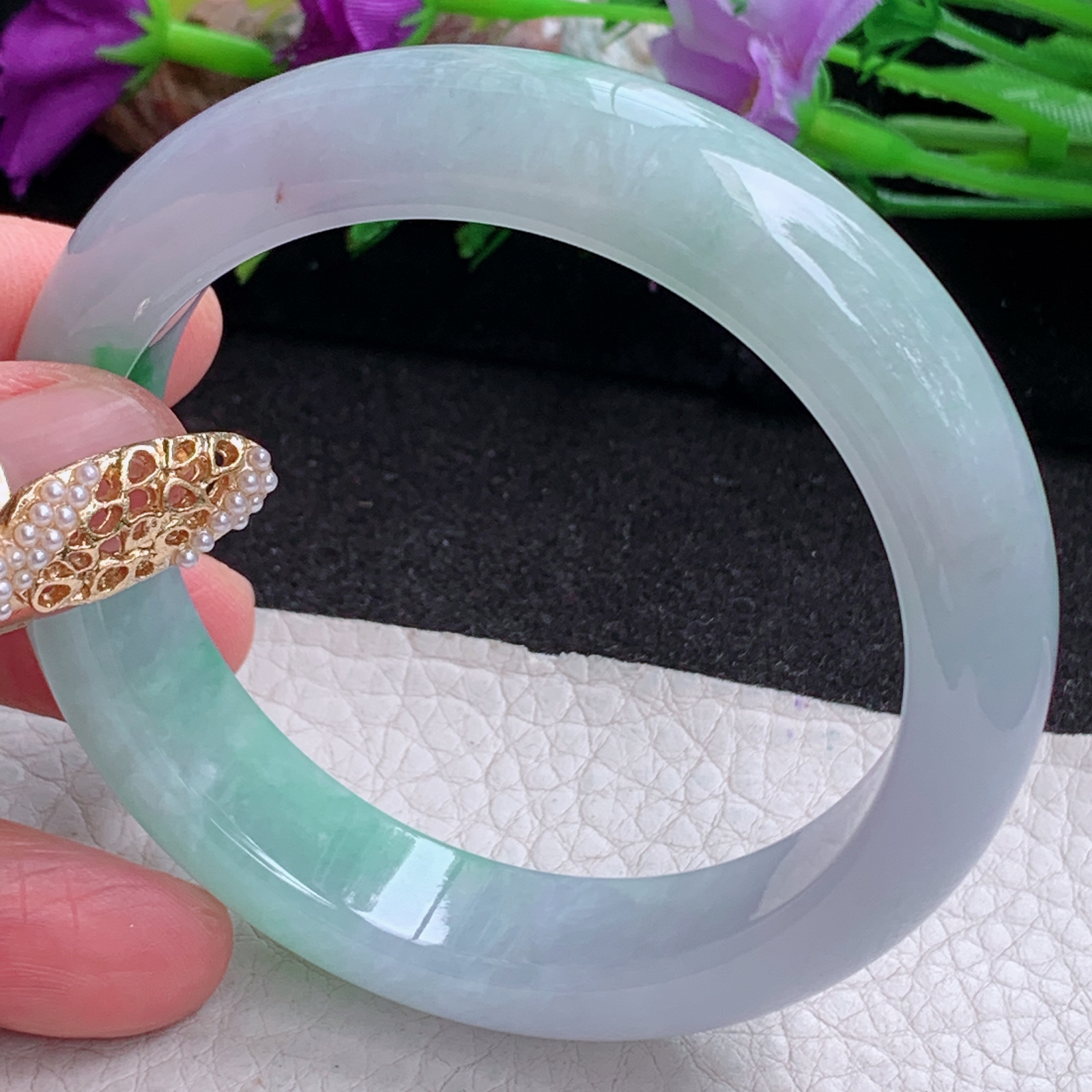 xc实拍56.5*13.8*8.6平安镯 天然缅甸翡翠a货手镯清新飘绿厚装正圈玉镯子