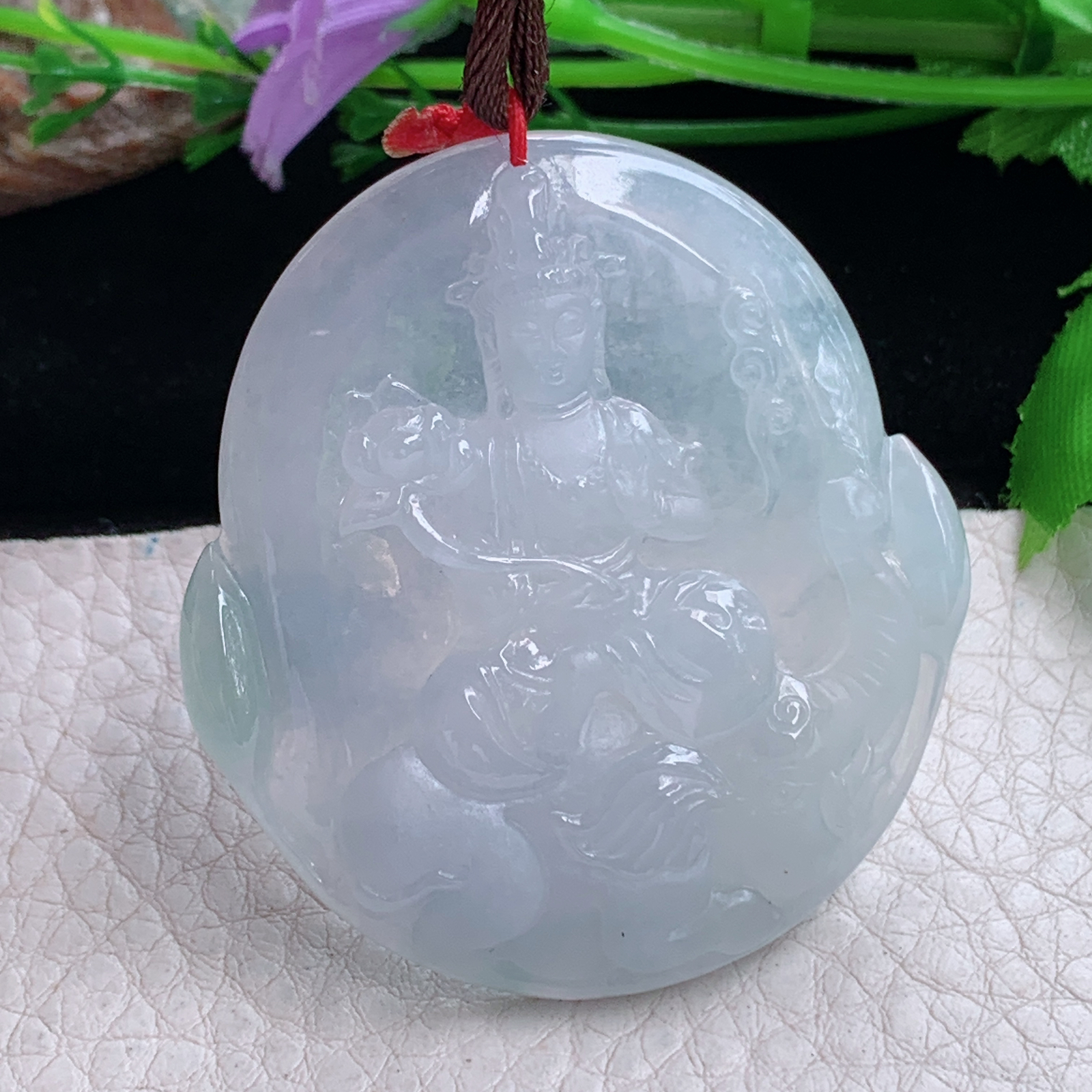 Bg实拍49.5*45.5*6缅甸翡翠冰润普贤观音菩萨