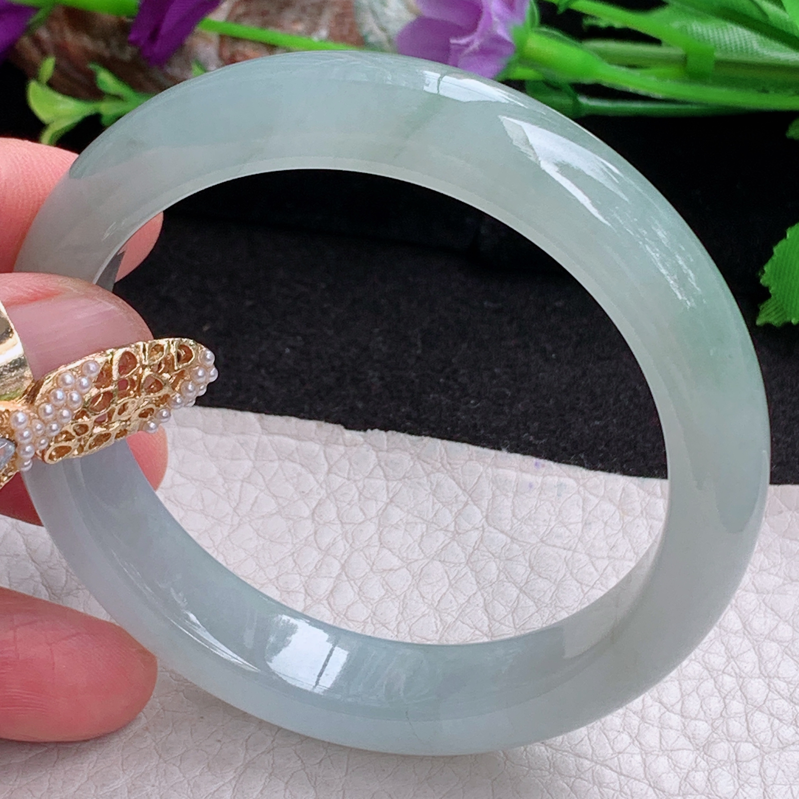 z实拍57*12.3*8.3平安镯 天然缅甸翡翠a货手镯女款晴底飘花正圈玉镯子